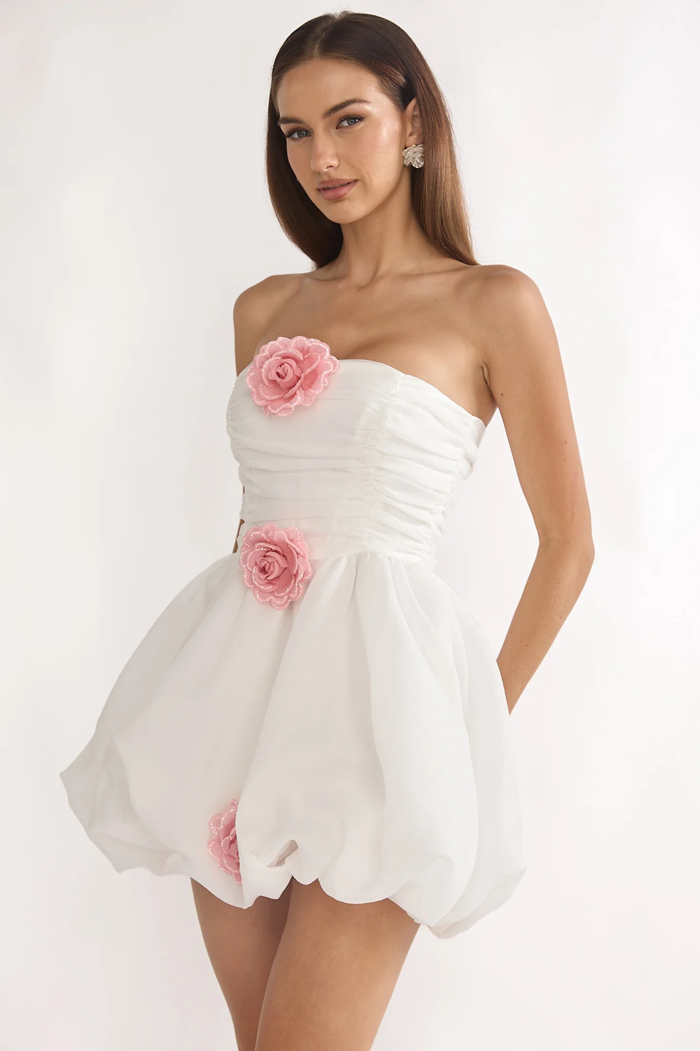 Cassandrae Rosette Strapless Mini Dress White - Image 6