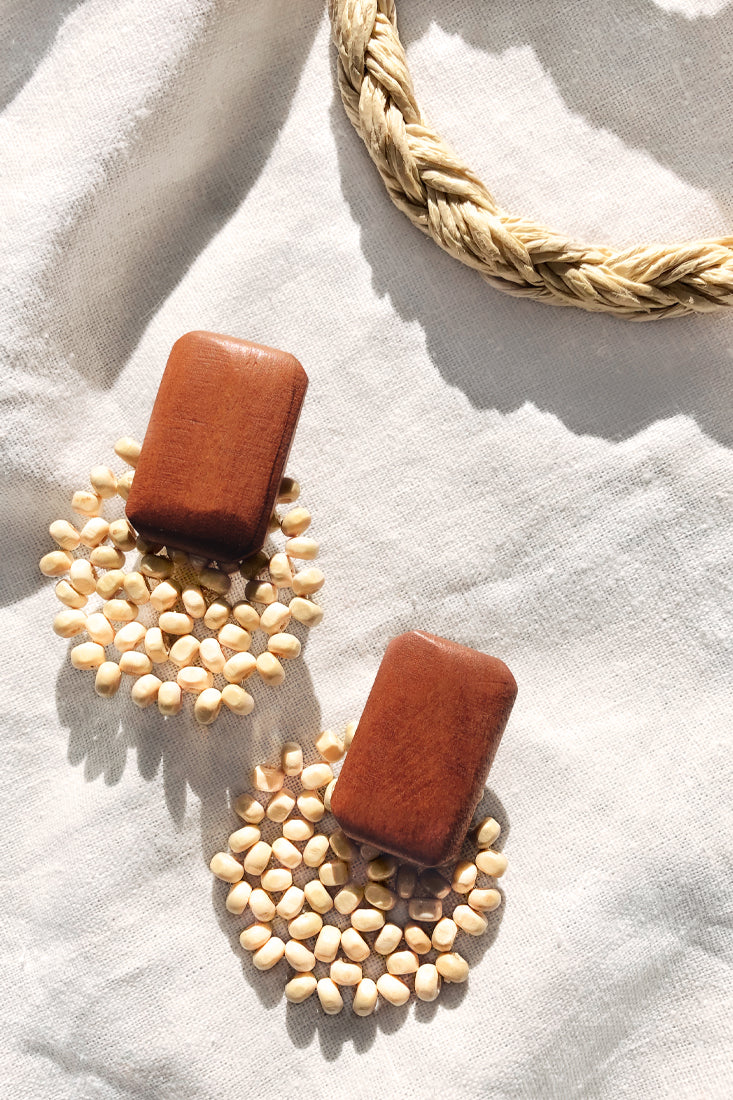 Cassie Wooden Bead Earrings Natural - Image 3
