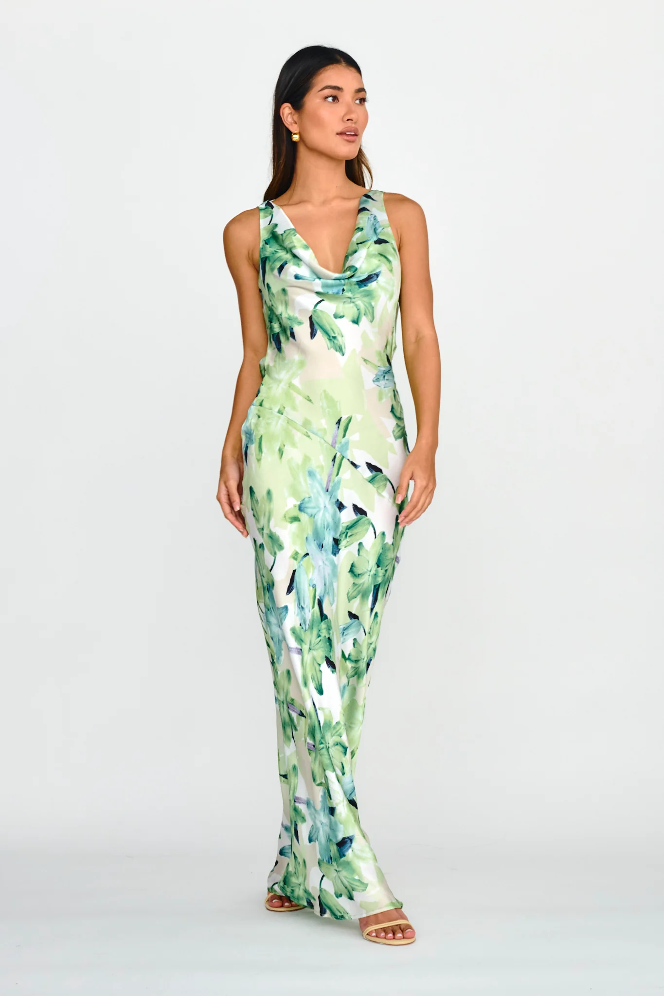 Cassiopeia Open Back Maxi Dress Lily Print Blue - Image 3