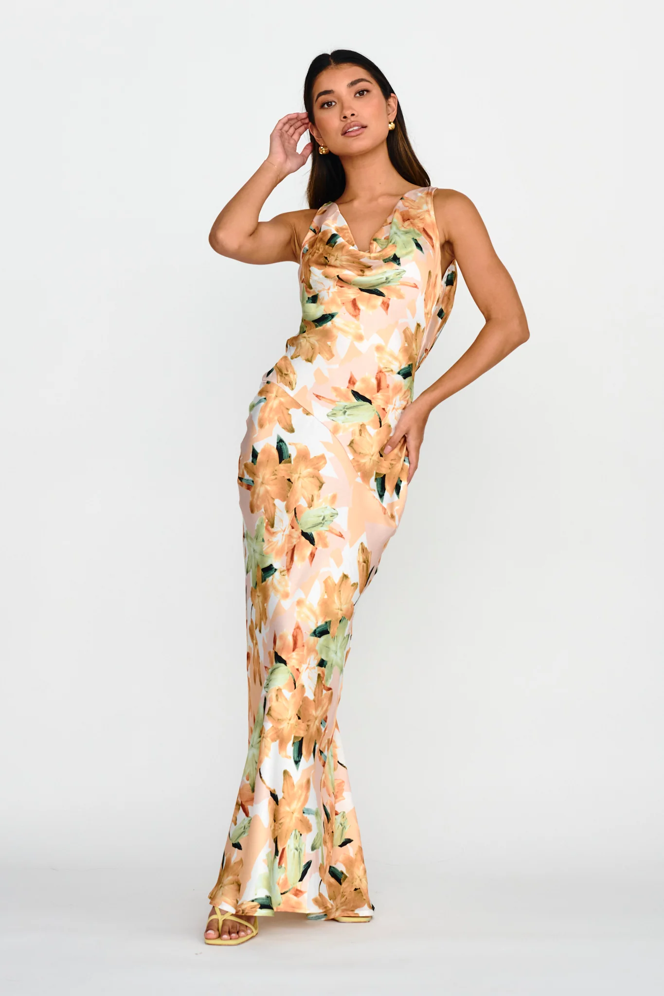 Cassiopeia Open Back Maxi Dress Lily Print Yellow - Image 5