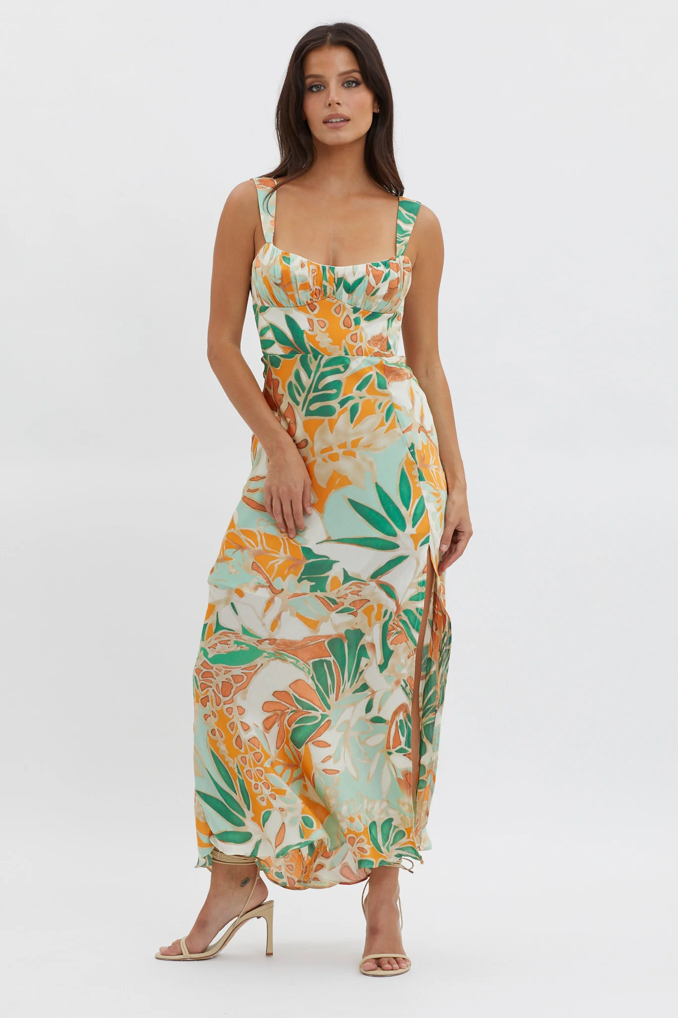 Casuarina Gathered Bust Midi Dress Green - Image 4