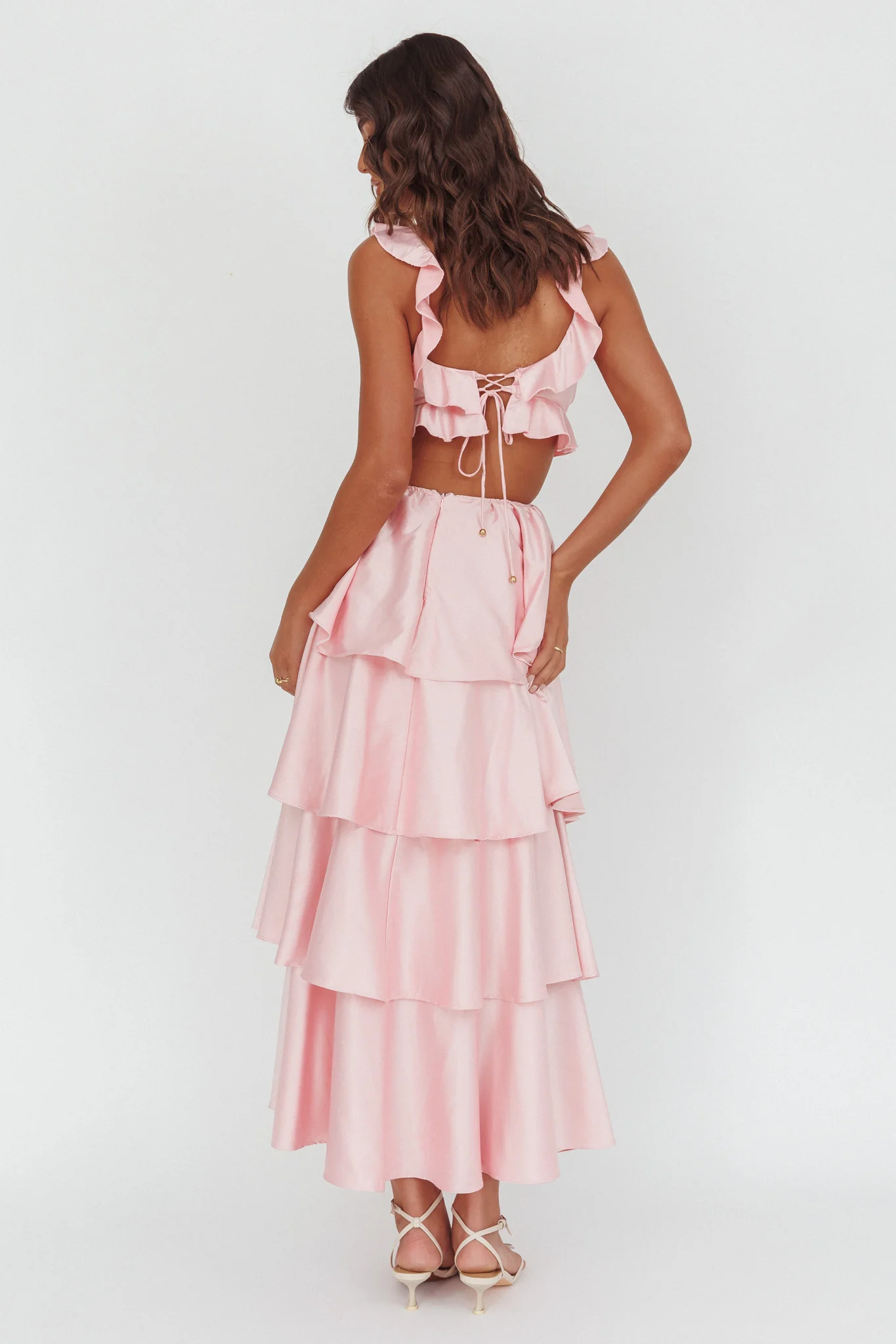 Catalina Tiered Ruffle Cut-Out Maxi Dress Blush - Image 2