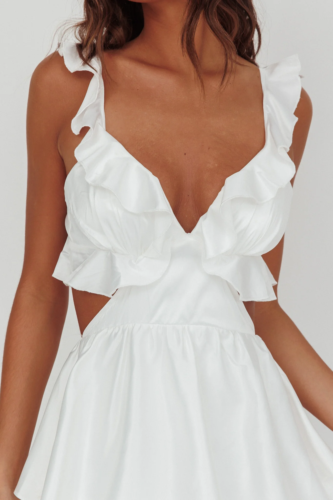 Catalina Tiered Ruffle Cut-Out Maxi Dress White - Image 3