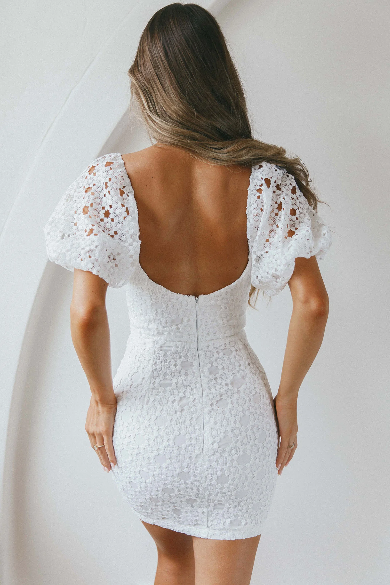 Catch Feelings Sweetheart Neckline Crochet Lace Overlay Dress White - Image 2