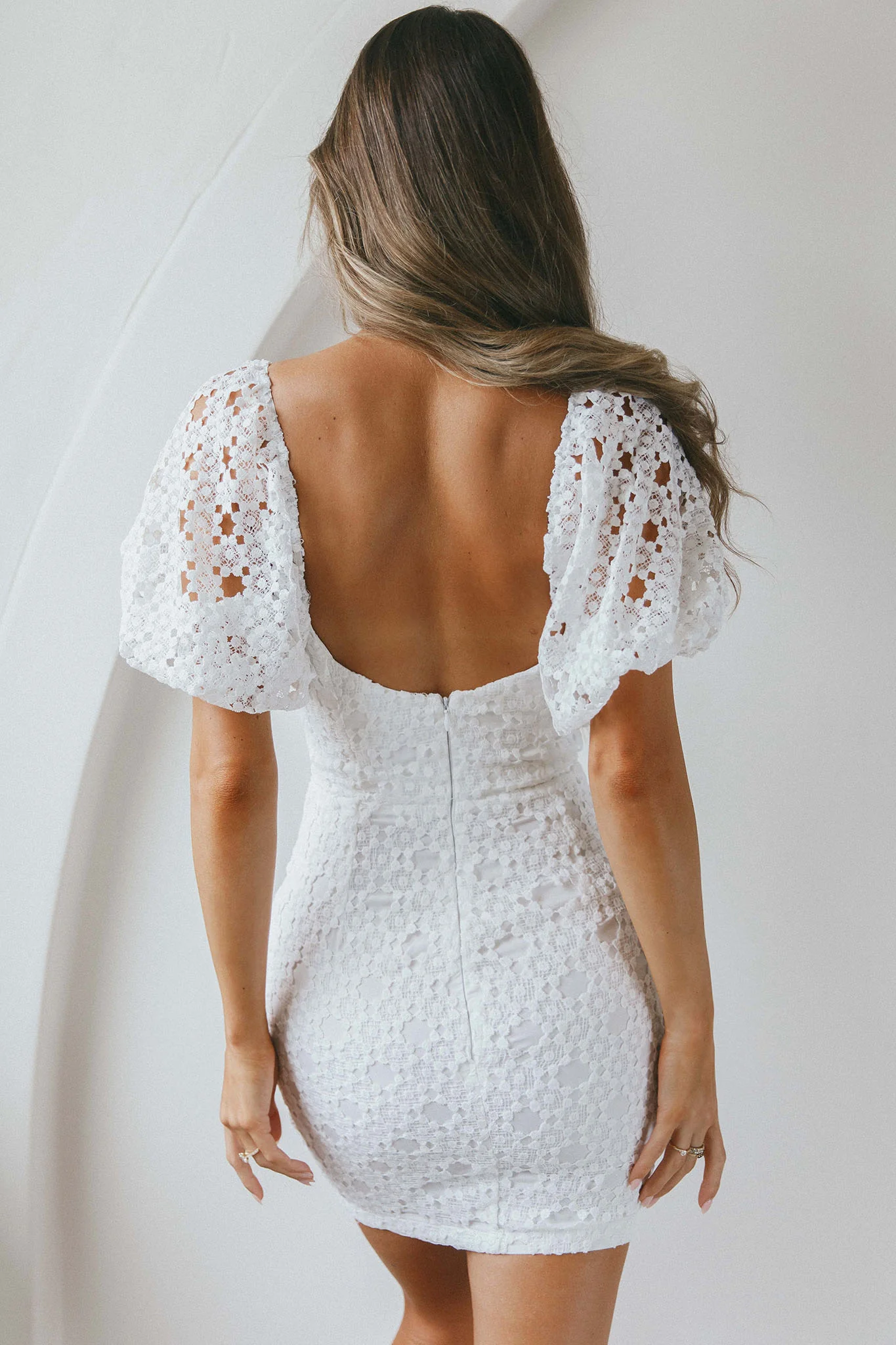 Catch Feelings Sweetheart Neckline Crochet Lace Overlay Dress White - Image 8
