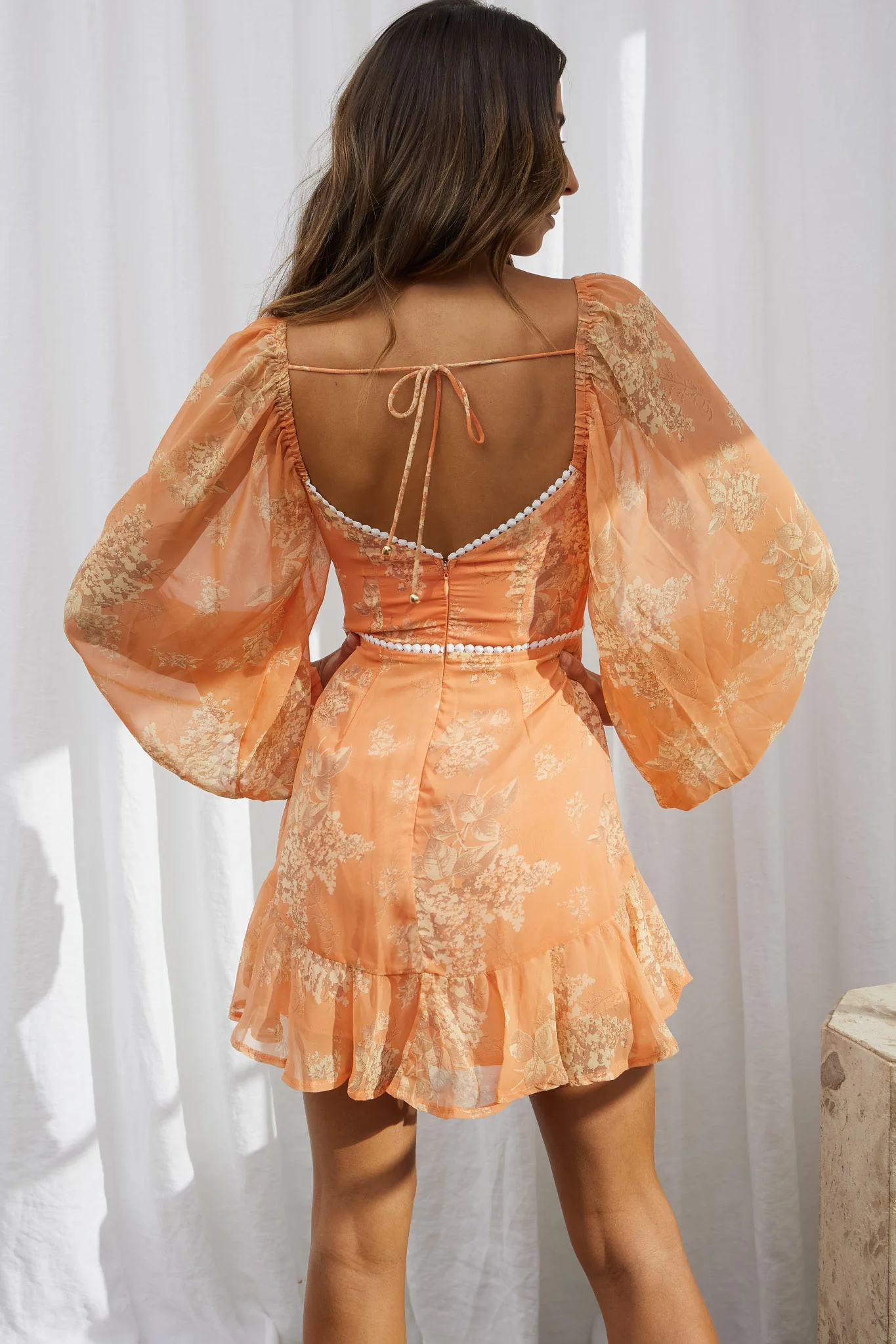 Catch Feelings Sweetheart Neckline Dot Trim Dress Hydrangea Print Orange - Image 2