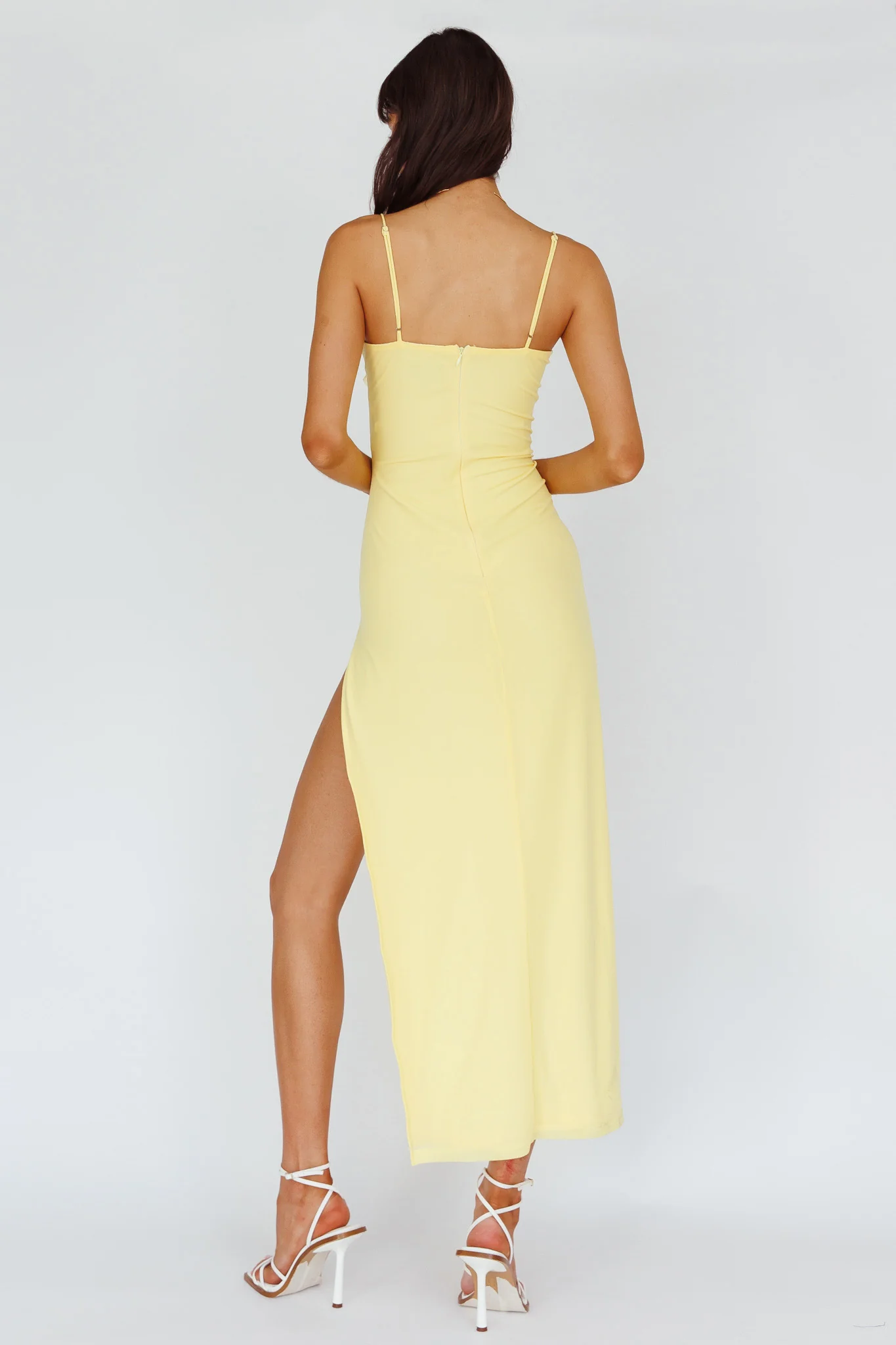 Catriona Split Ruffle Midi Dress Lemon - Image 2