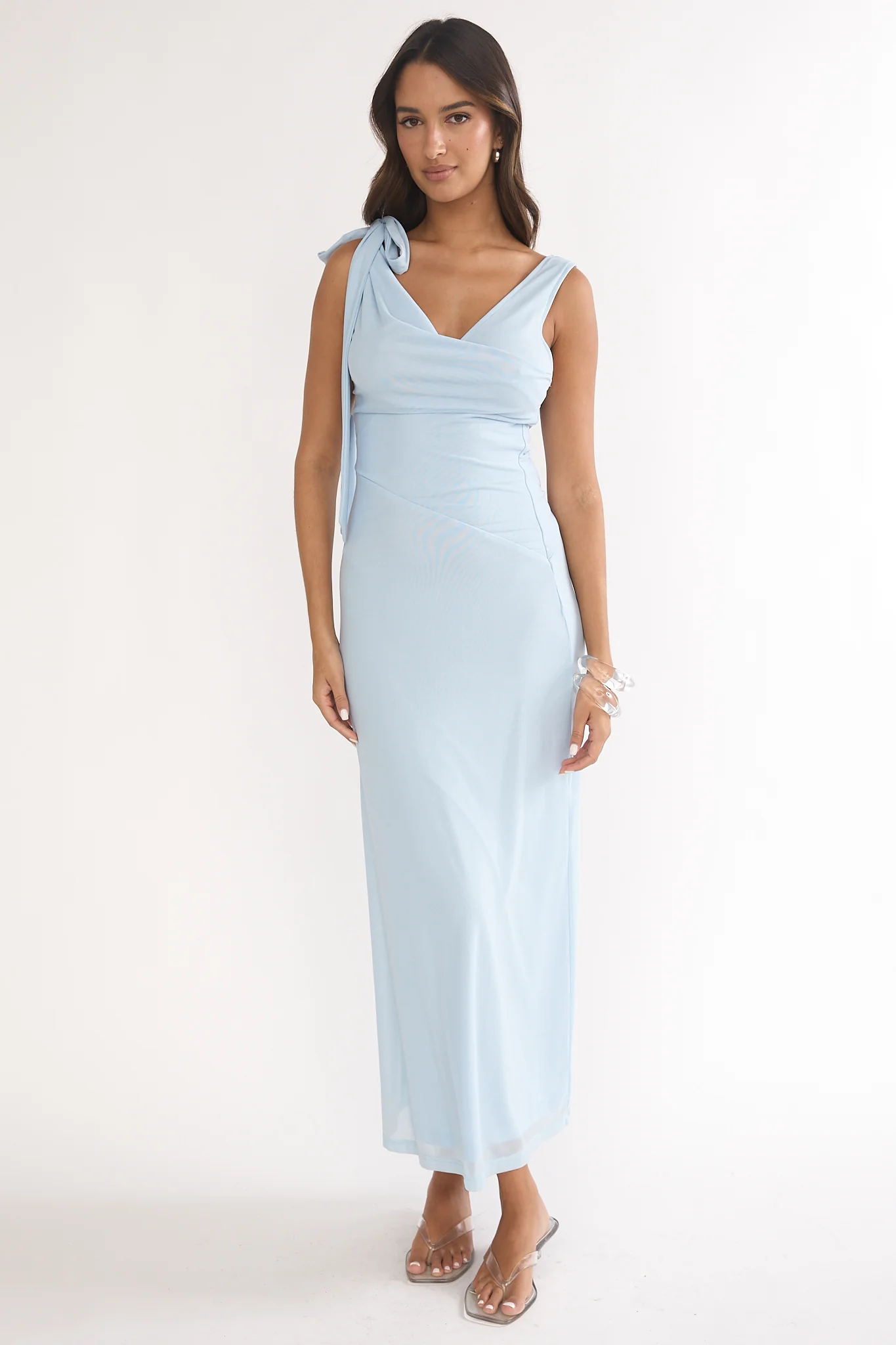 Cavelle Tie Shoulder Mesh Maxi Dress Blue - Image 2