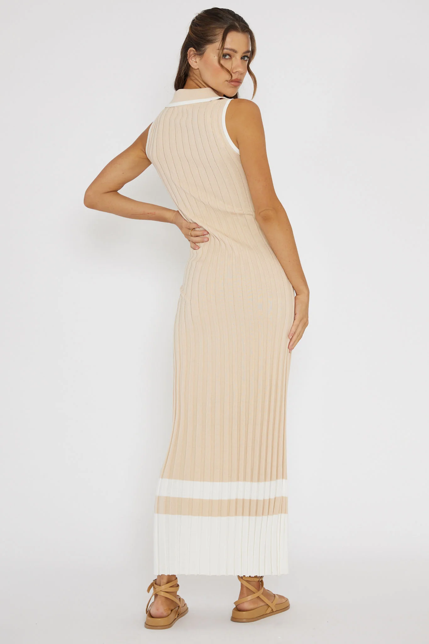 Cayla Button-Up Ribbed Knit Dress Sand - Image 2