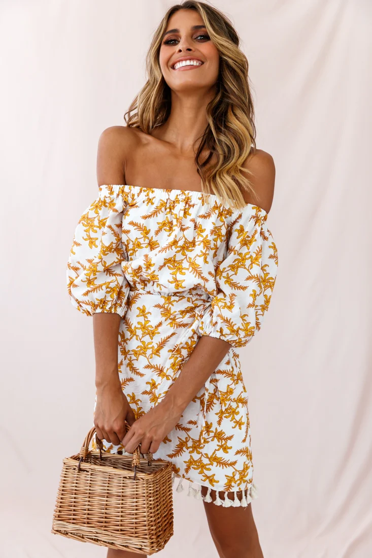 Cayman Tassel Trim Wrap Dress White/Yellow - Image 5