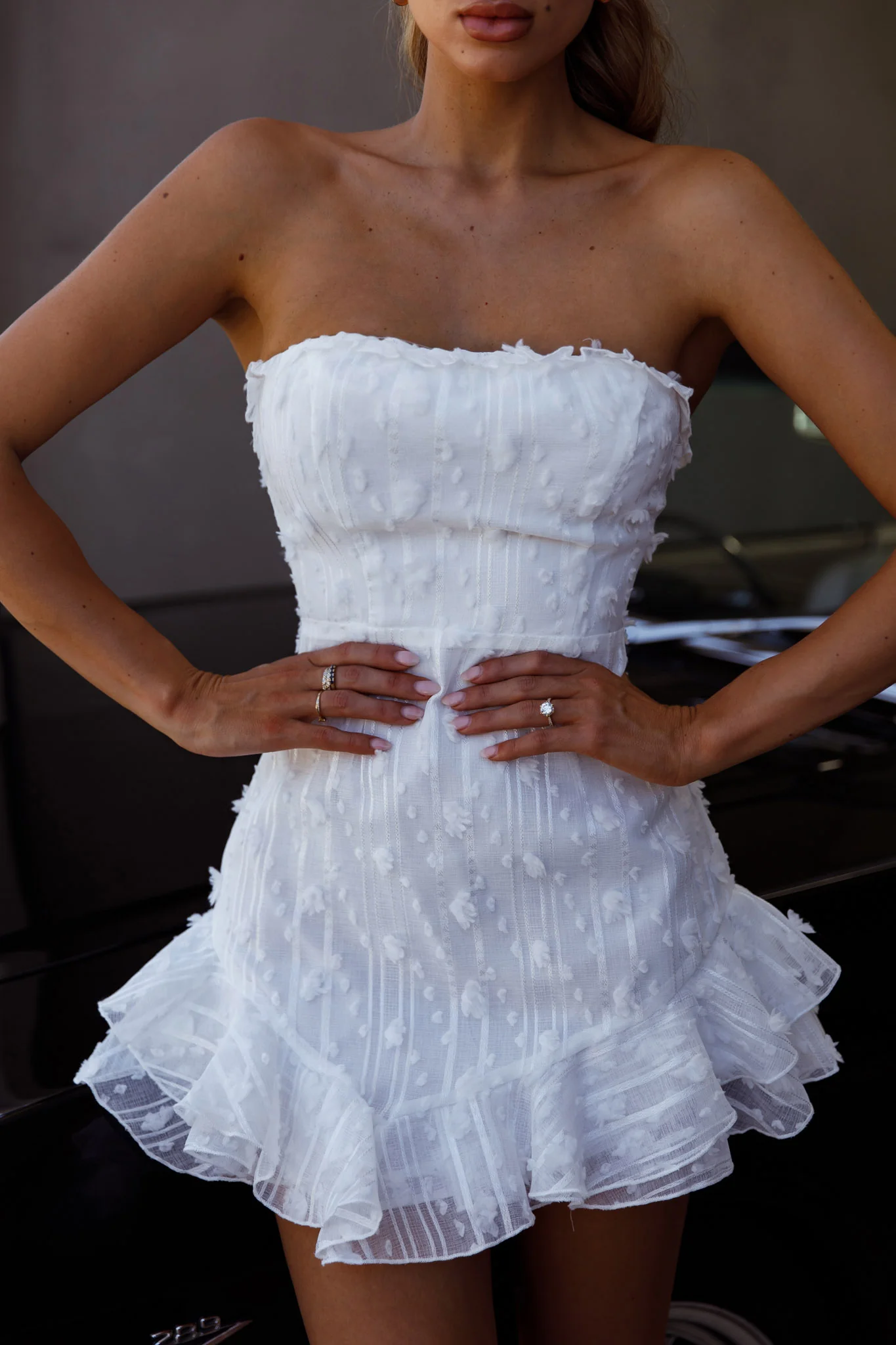 Cece Embellished Bandeau Dress White - Image 4