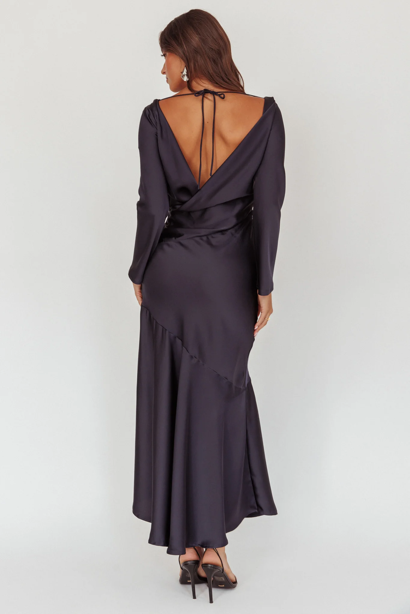 Cecilia Long Sleeve Drape Back Maxi Dress Navy - Image 3