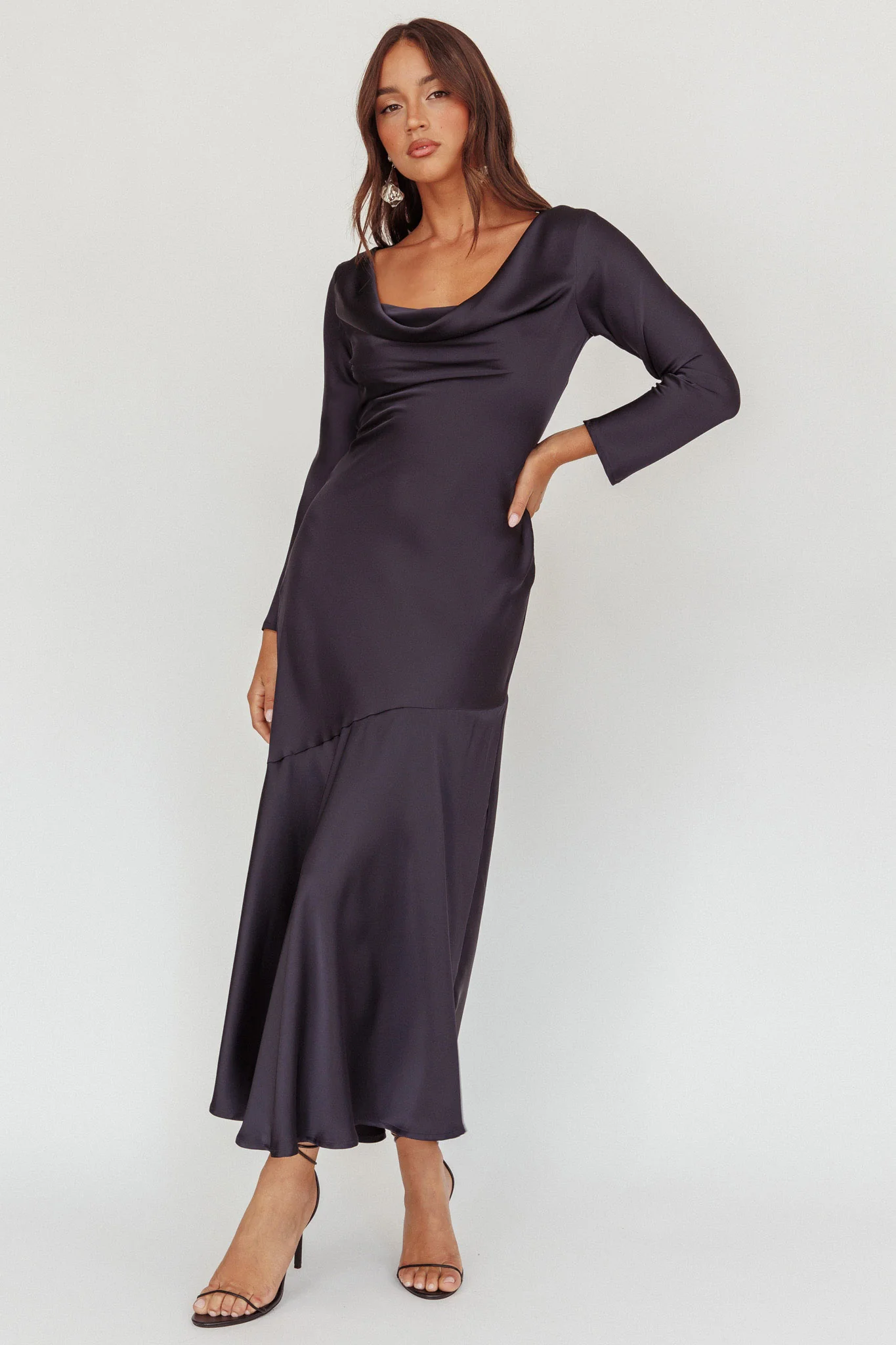 Cecilia Long Sleeve Drape Back Maxi Dress Navy - Image 5