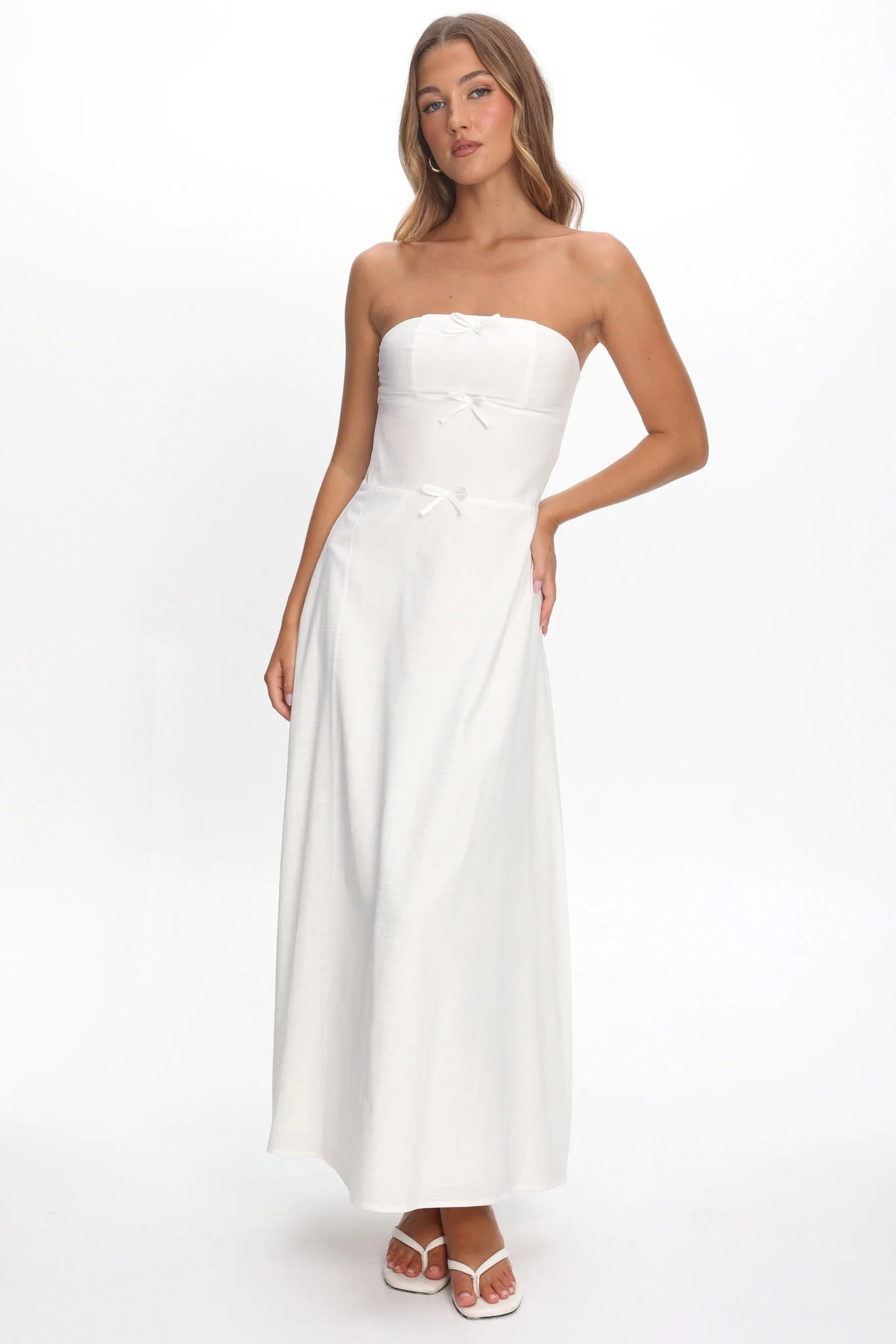 Celandra Bow Bodice Maxi Dress White - Image 2