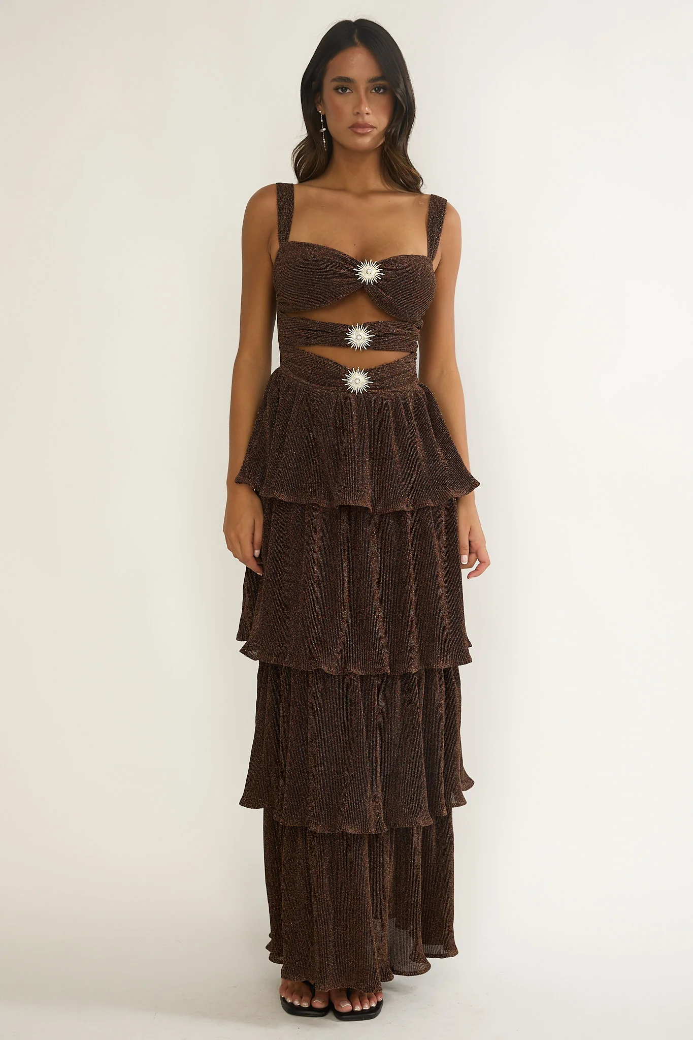 Ceylon Cut-Out Bodice Layered Maxi Dress Bronze - Image 6