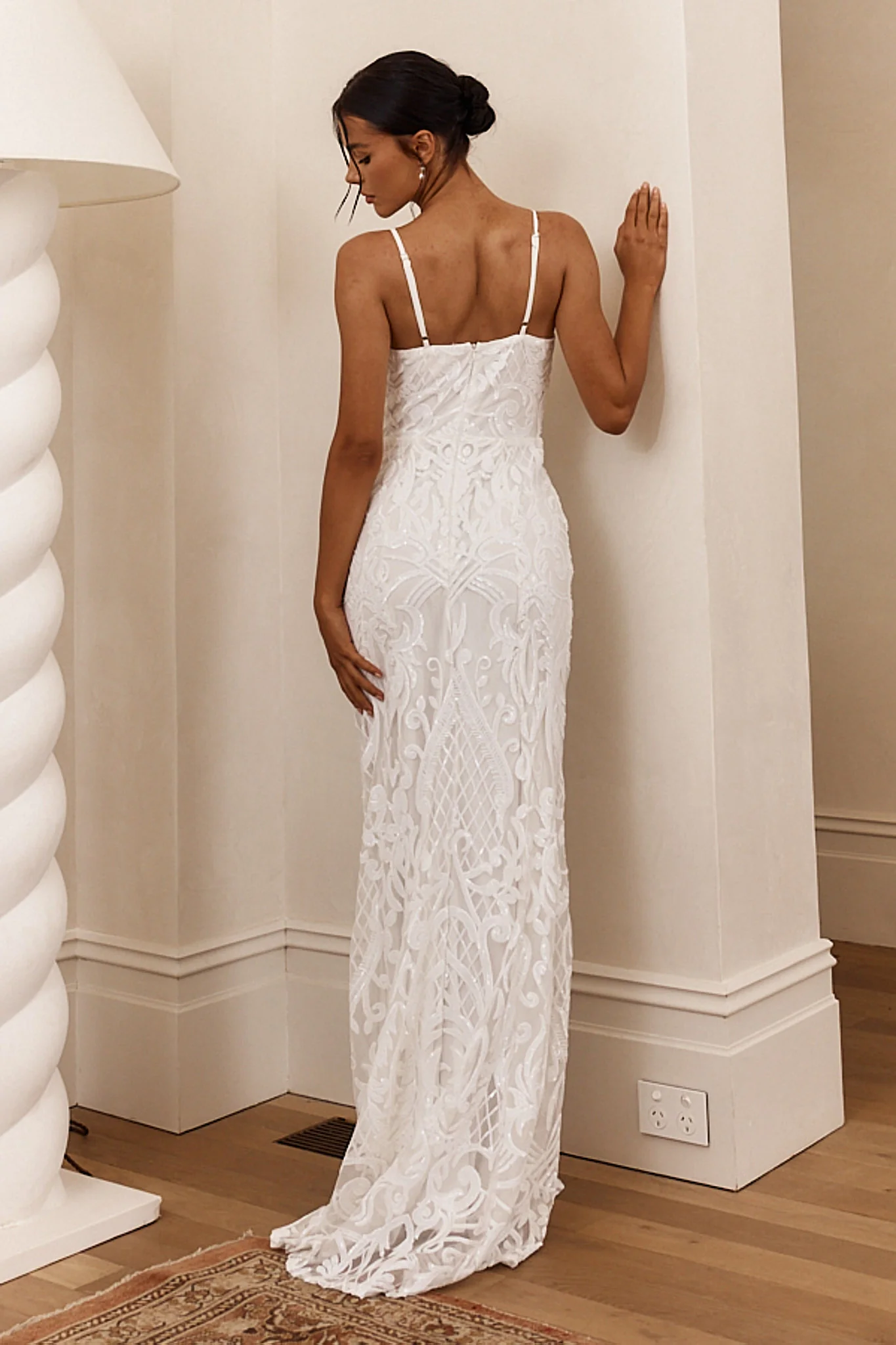 Cezanne Sequin Cowl Neck Maxi Dress White - Image 3