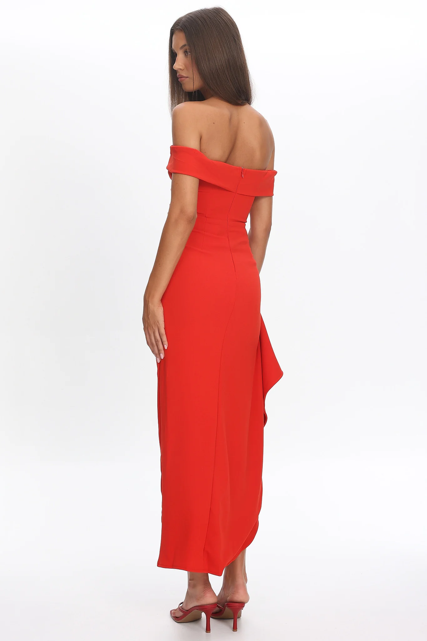 Cha Cha Off Shoulder Thigh Split Maxi Dress Red - Image 4
