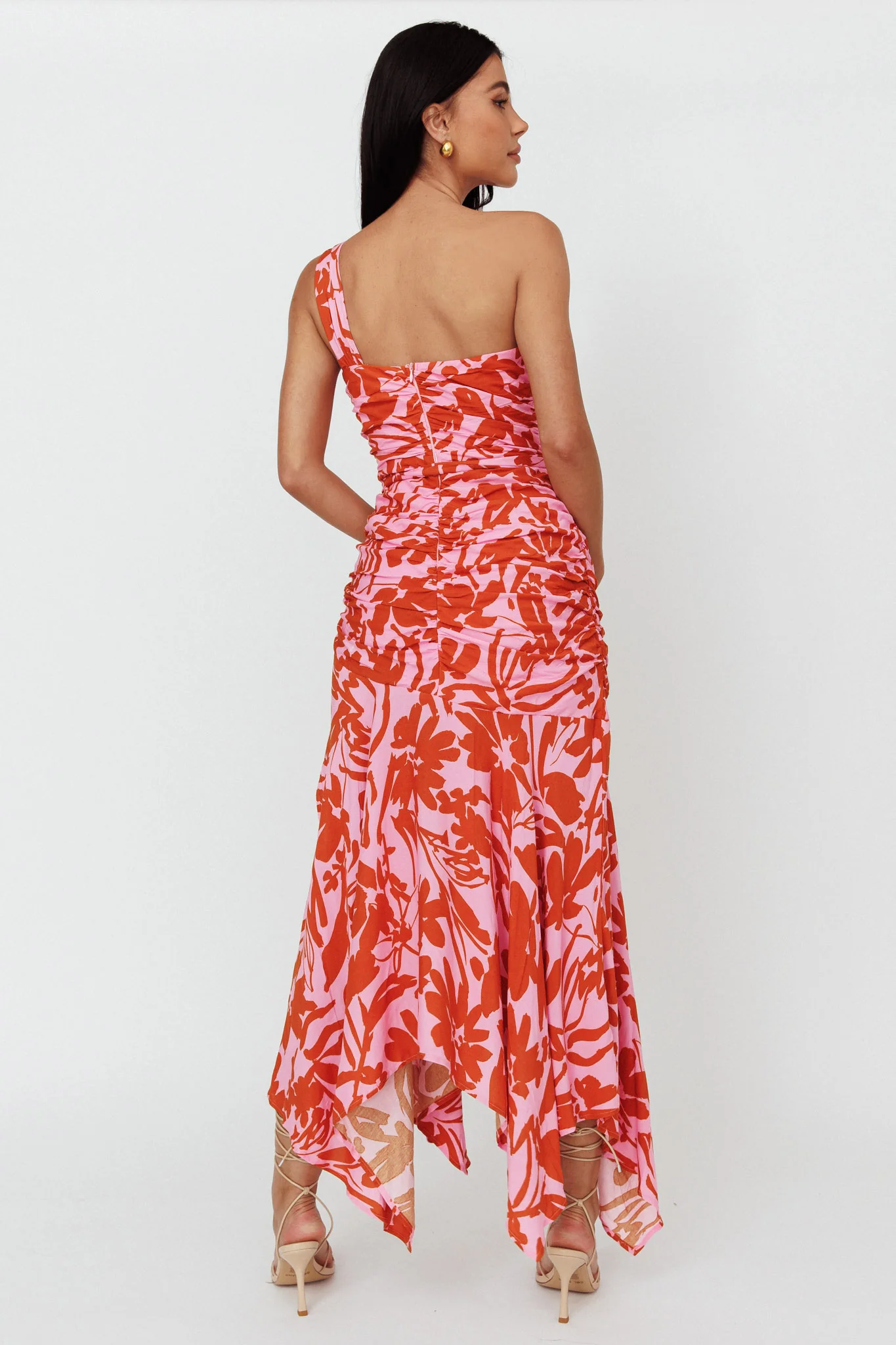 Chandler One-Shoulder Ruched Midi Dress Lilac - Image 2