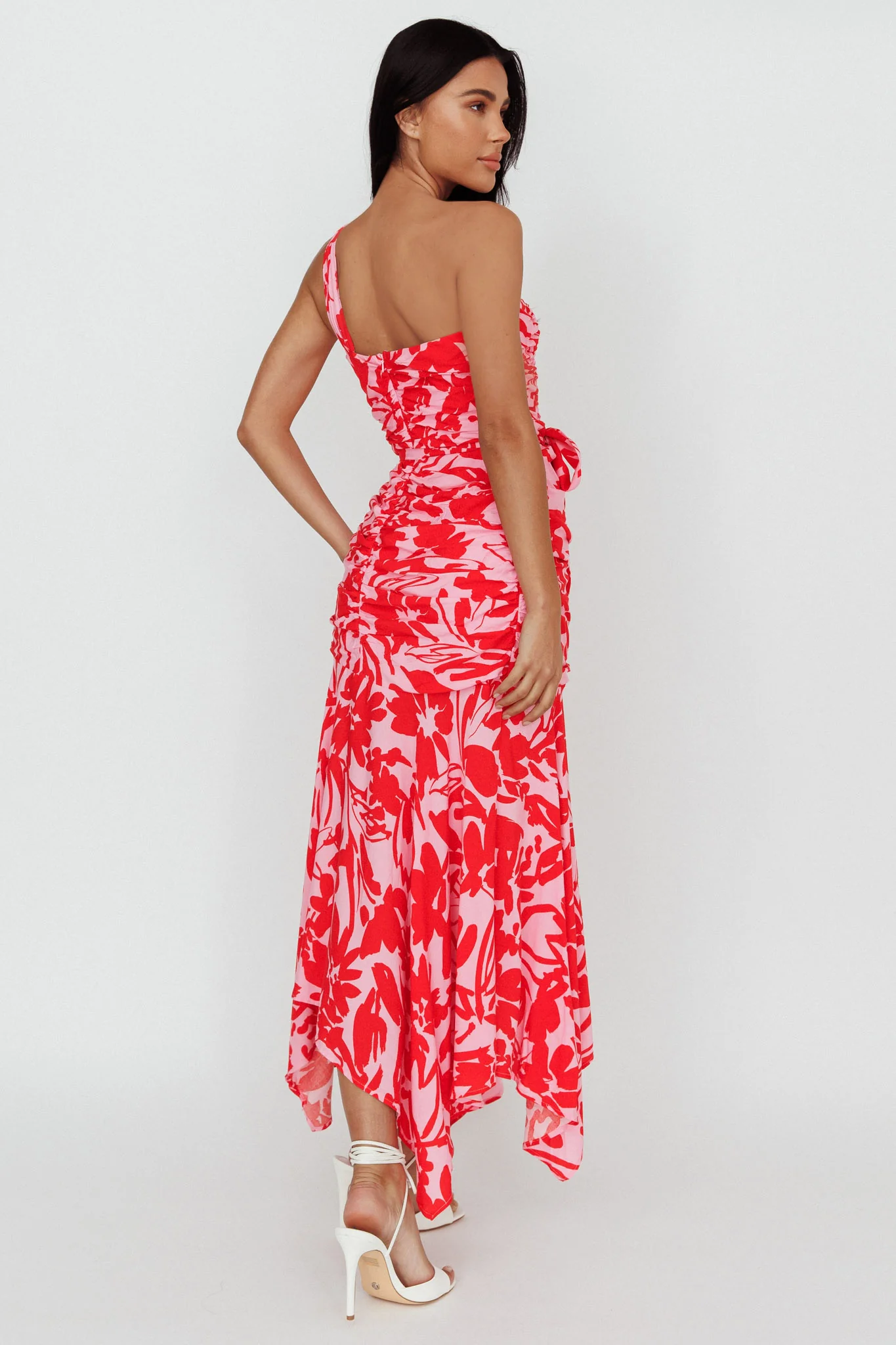 Chandler One-Shoulder Ruched Midi Dress Pink - Image 2
