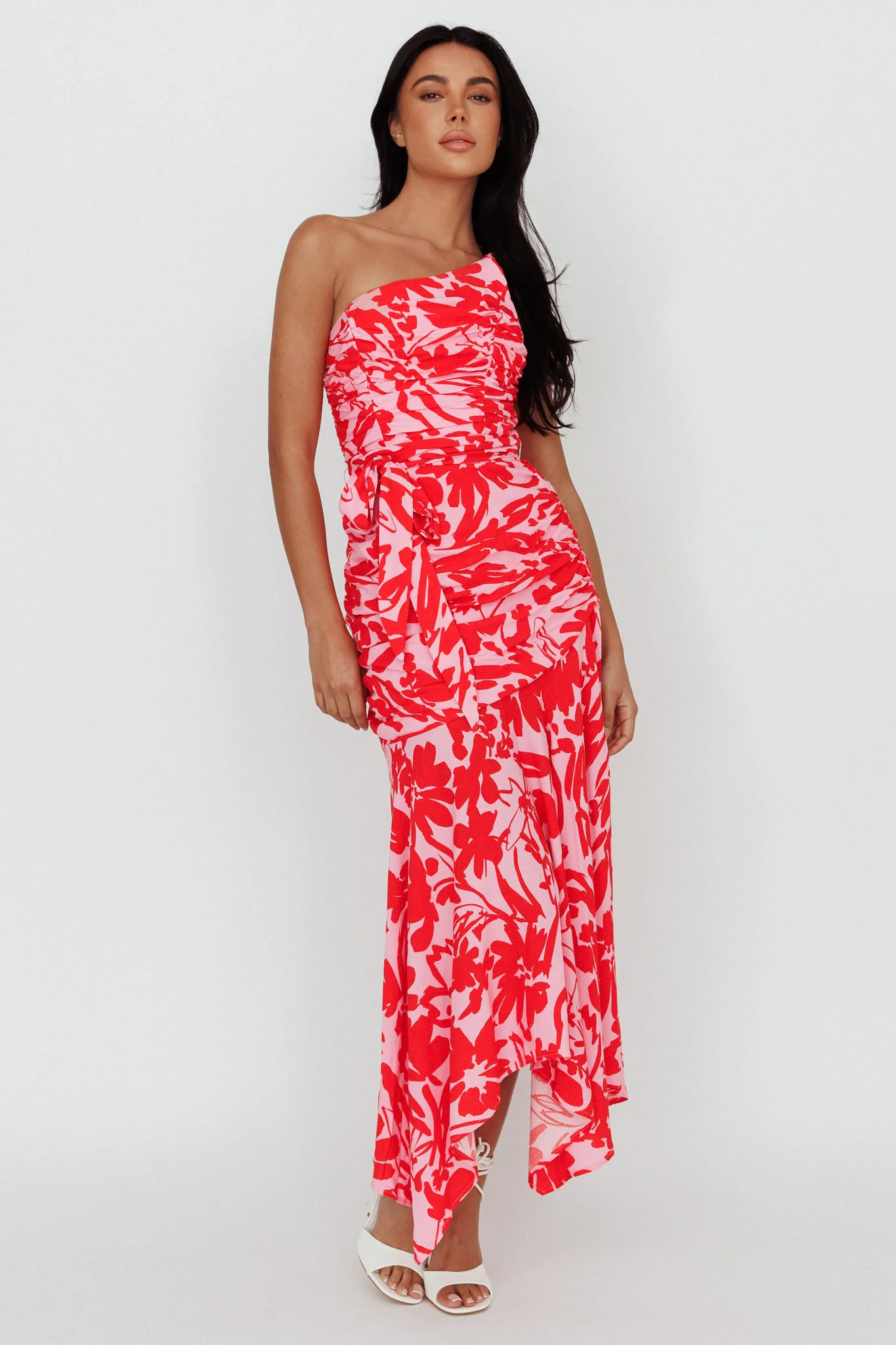 Chandler One-Shoulder Ruched Midi Dress Pink - Image 3