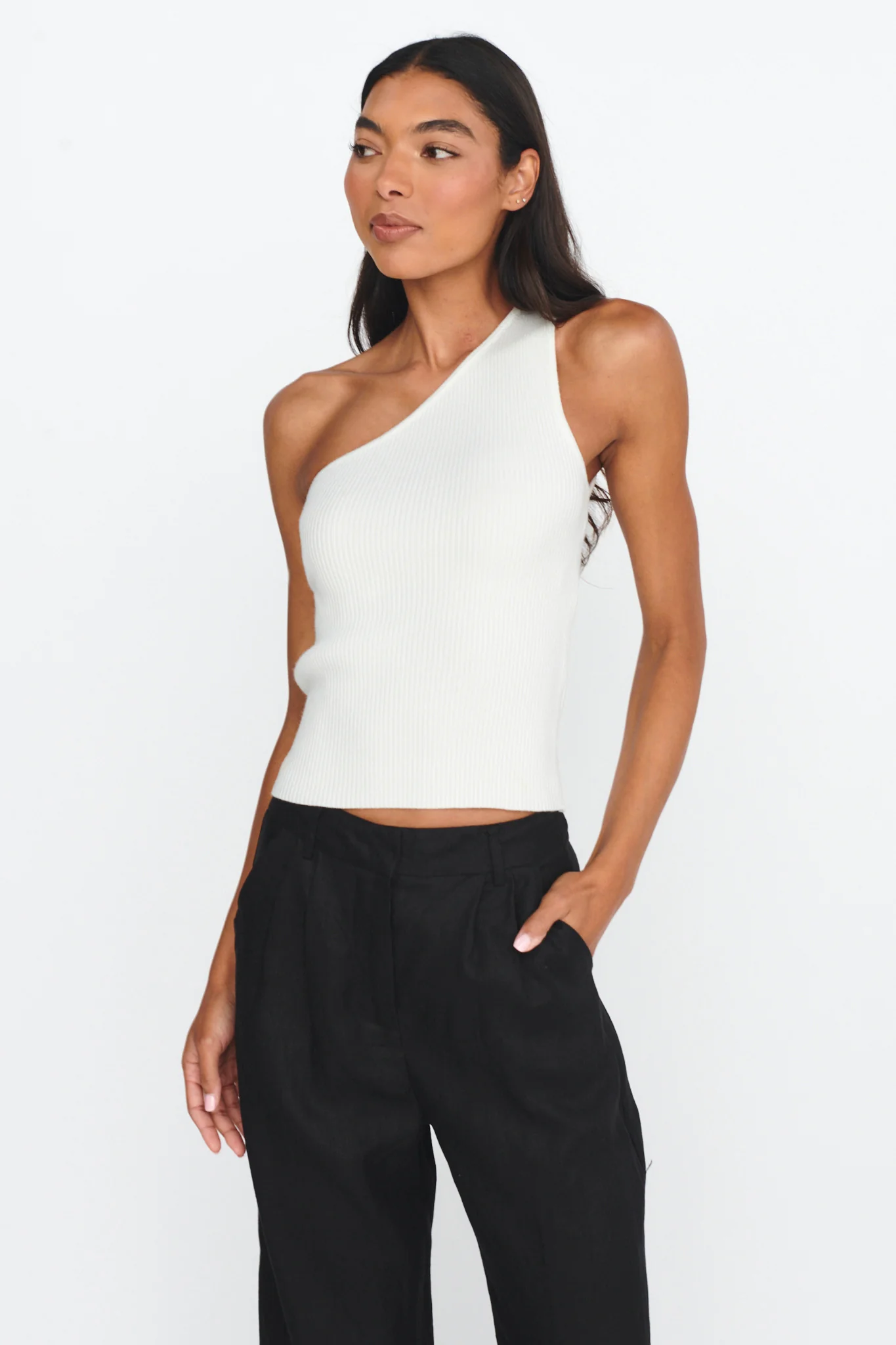 Channy One-Shoulder Ribbed Top White - Image 5