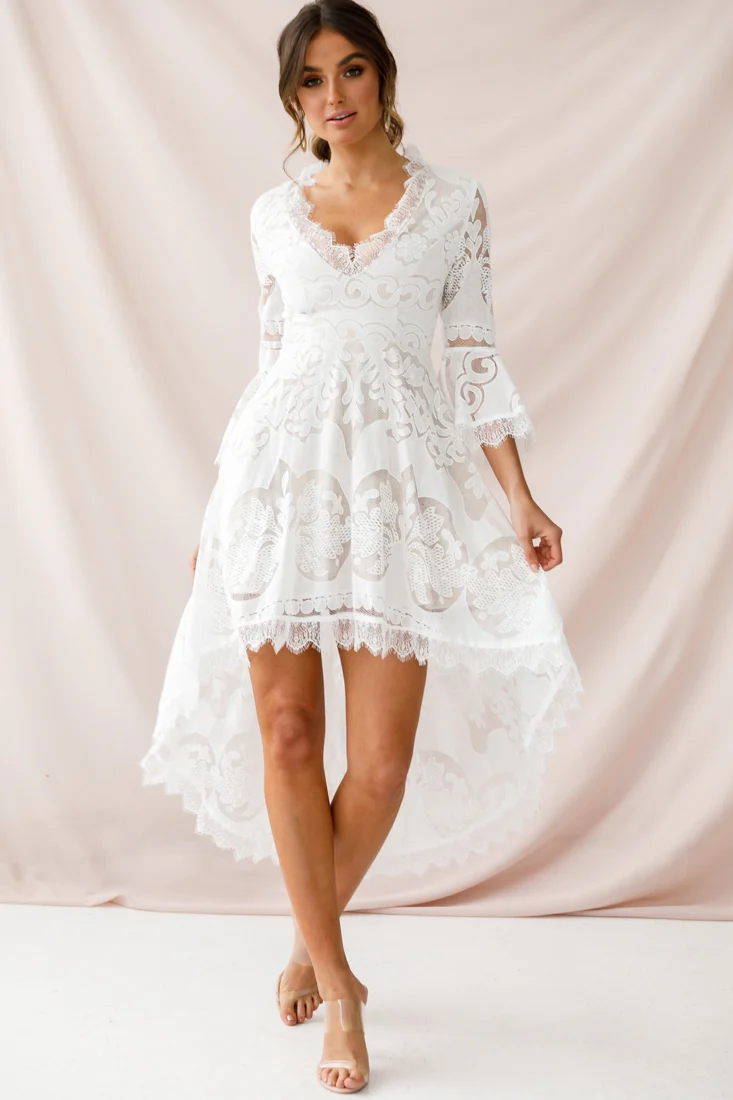 Chantilly High-Low Bell Sleeve Dress White - Image 8