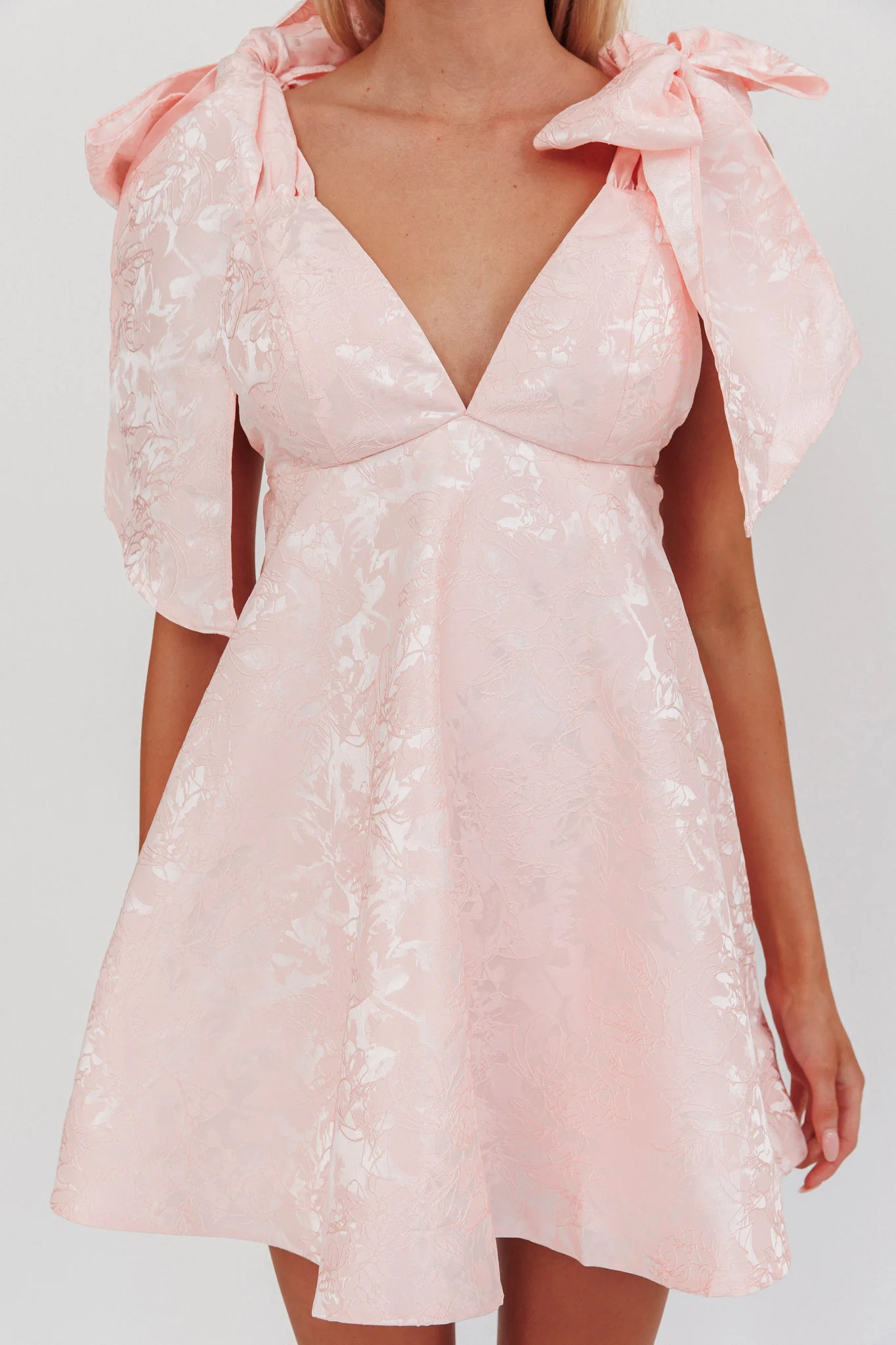 Chantilly Tied Shoulder Jacquard Mini Dress Blush - Image 4