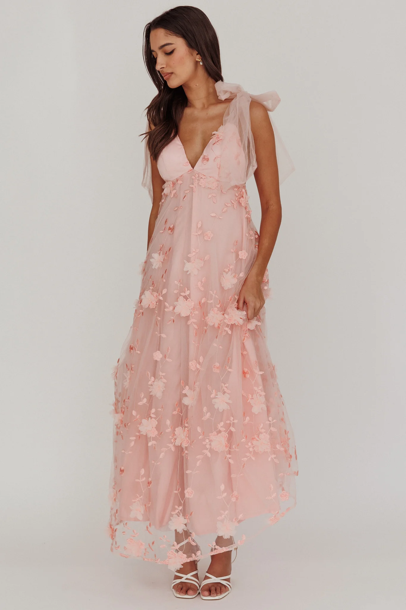 Chantilly Tied Shoulder Maxi Dress Blush - Image 3