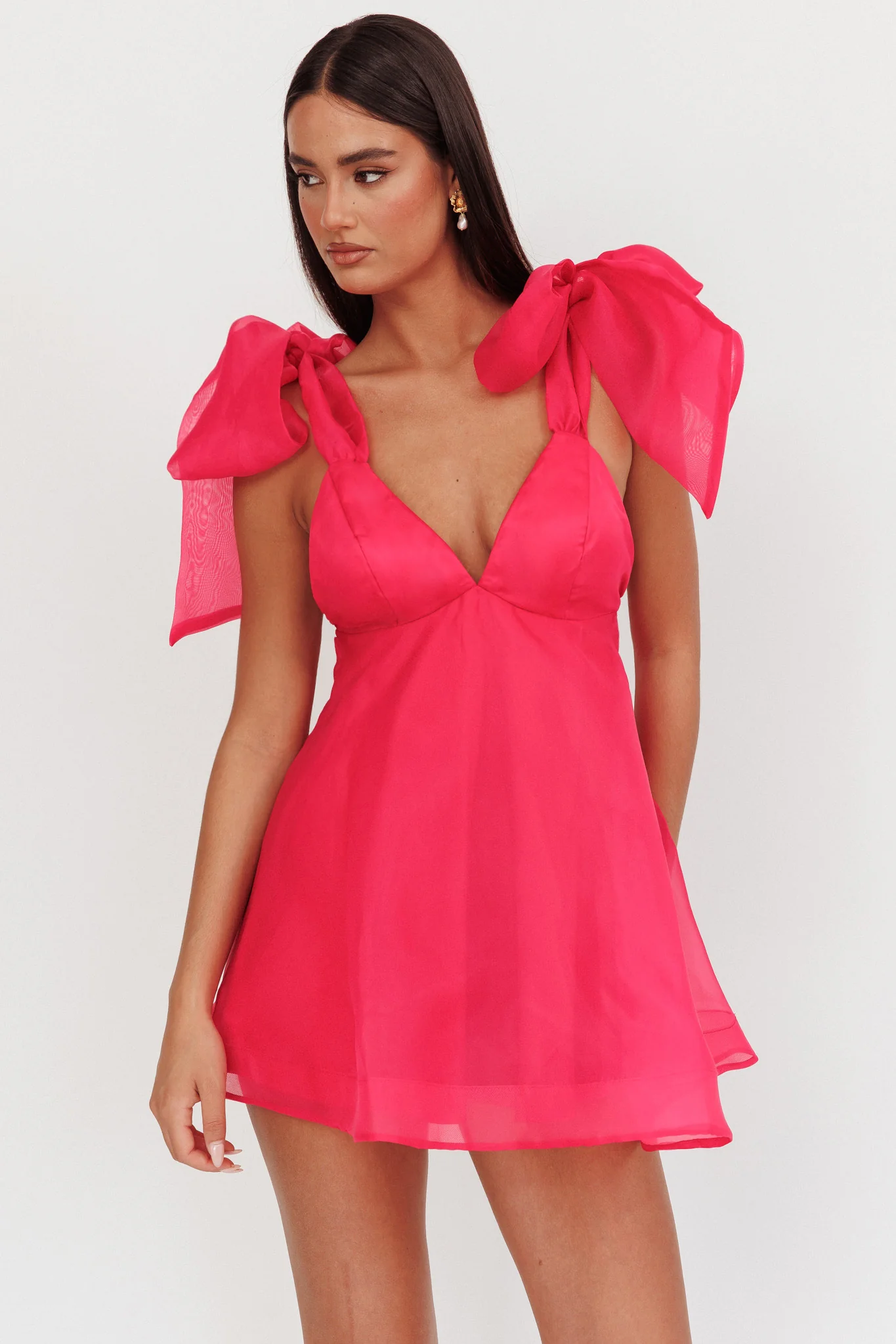 Chantilly Tied Shoulder Mini Dress Fuchsia - Image 2