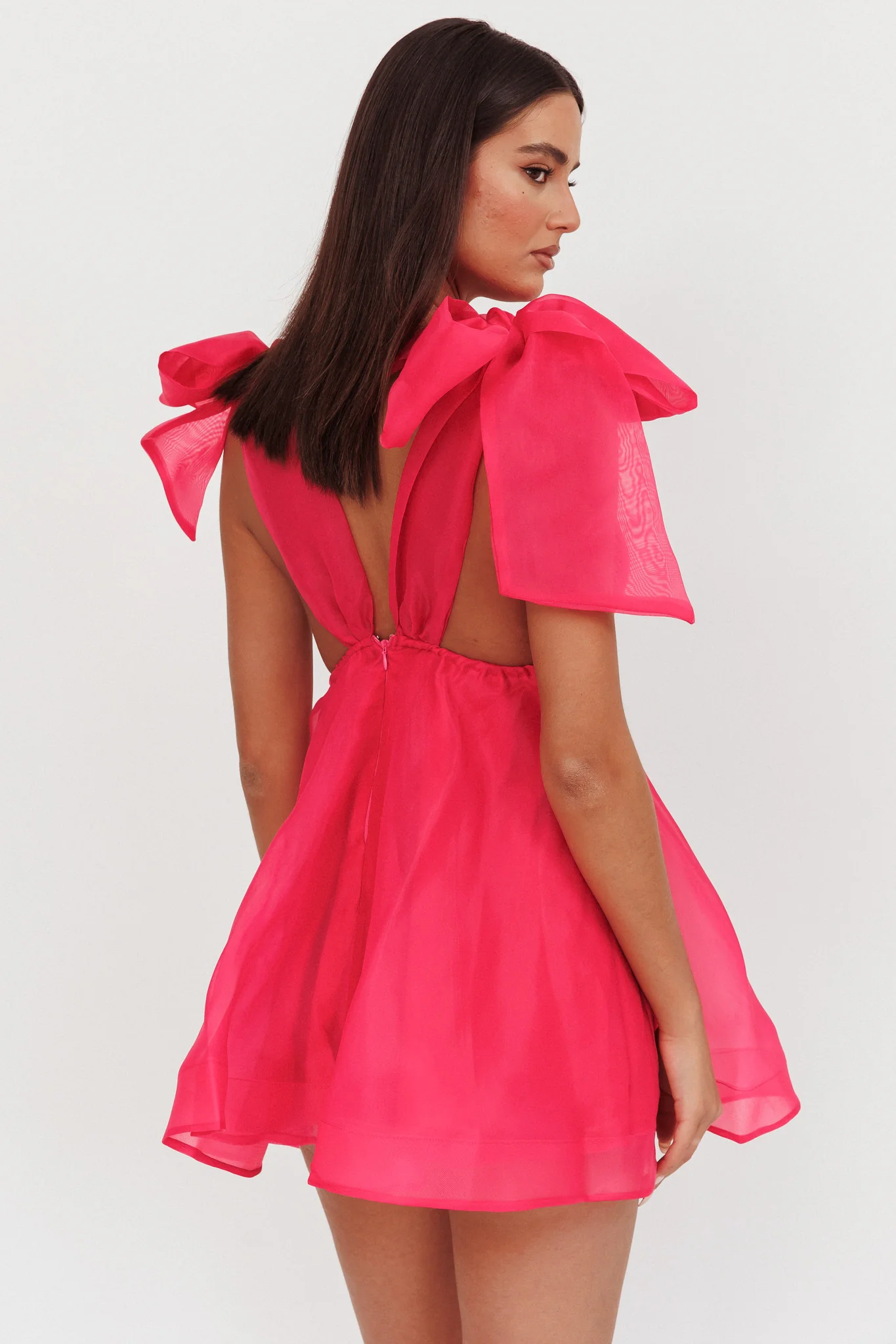 Chantilly Tied Shoulder Mini Dress Fuchsia - Image 4