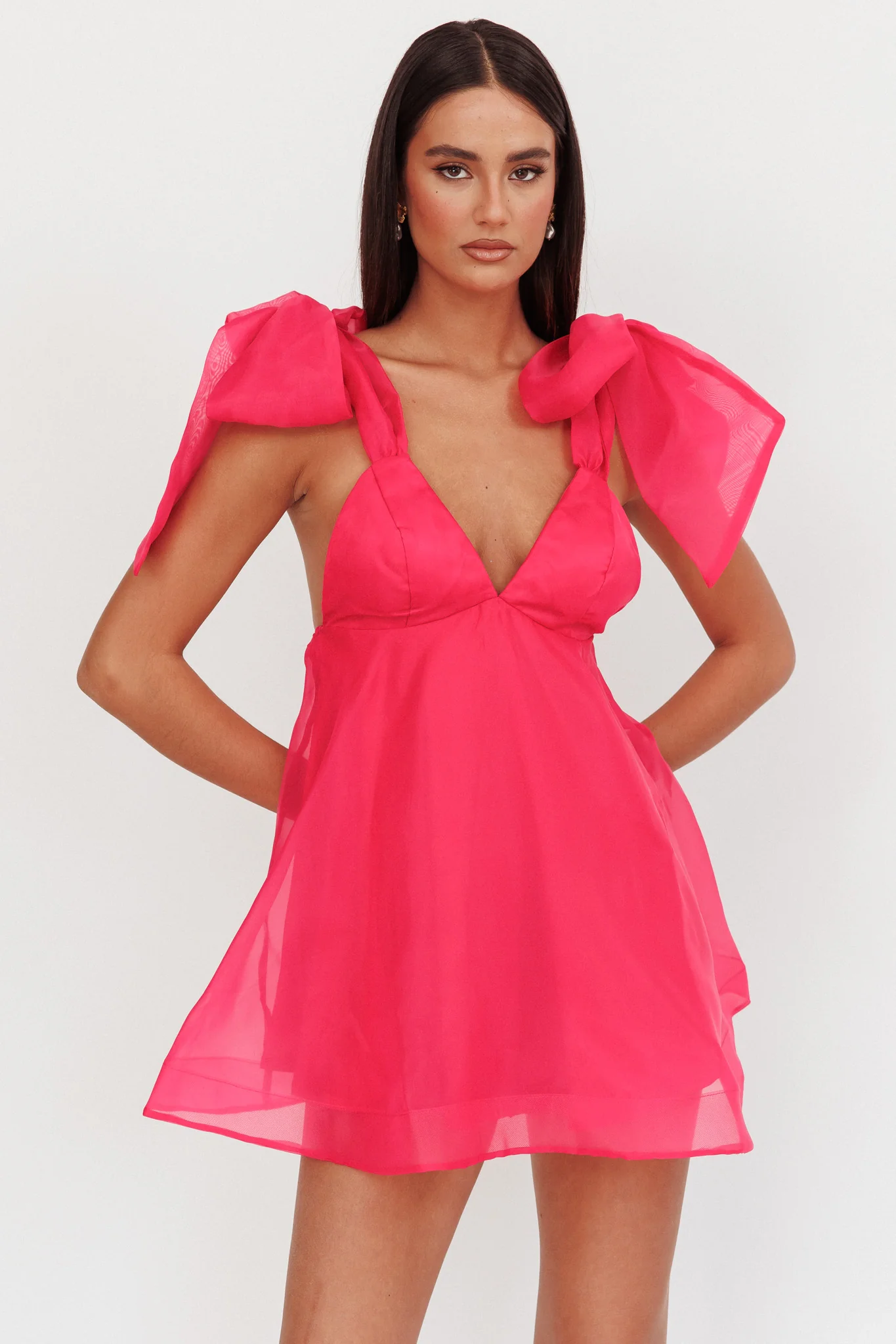 Chantilly Tied Shoulder Mini Dress Fuchsia - Image 5