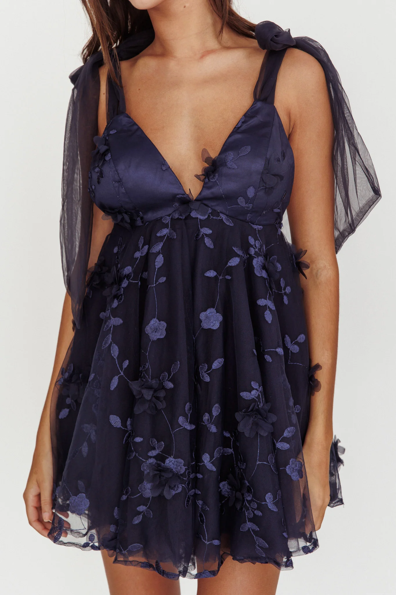 Chantilly Tied Shoulder Mini Dress Navy - Image 3