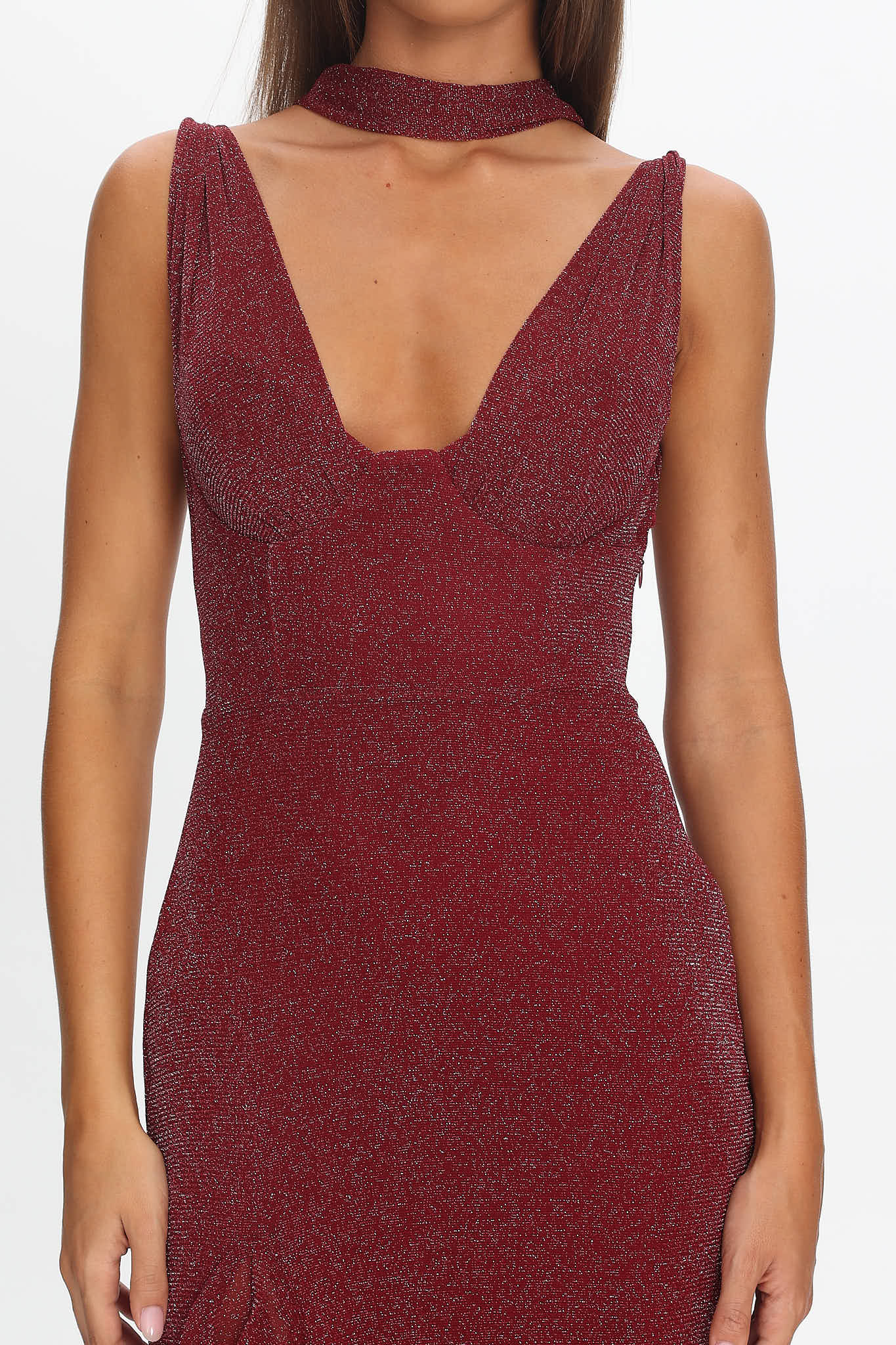 Chantrelle Twist Back Split Maxi Dress Wine - Image 4