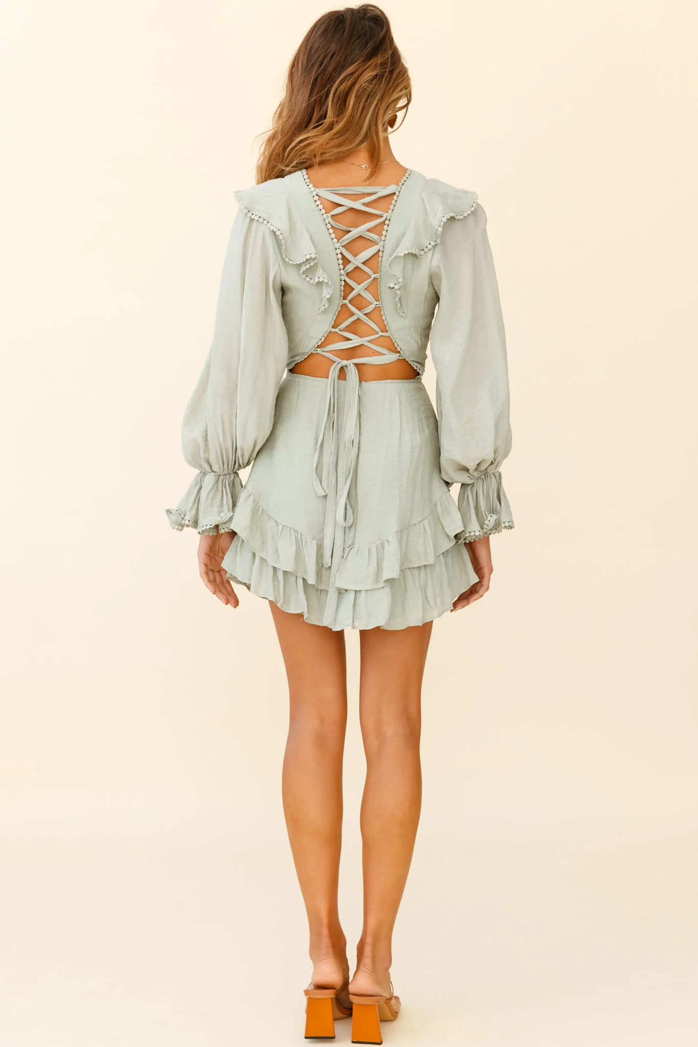 Charade Long Sleeve Corset Back Dress Olive - Image 2