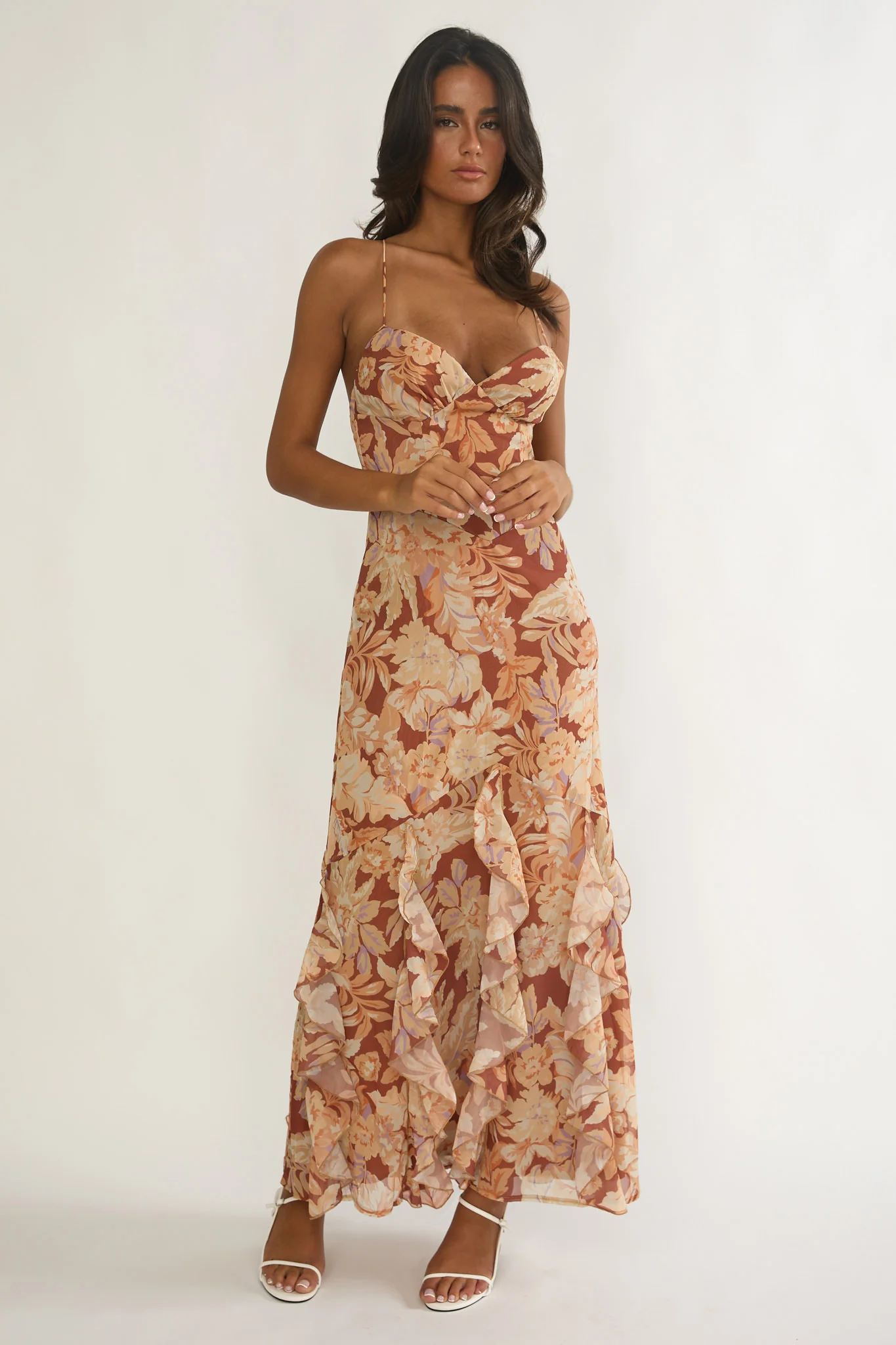 Charlisa Strappy Back Ruffle Maxi Dress Floral Yellow - Image 5