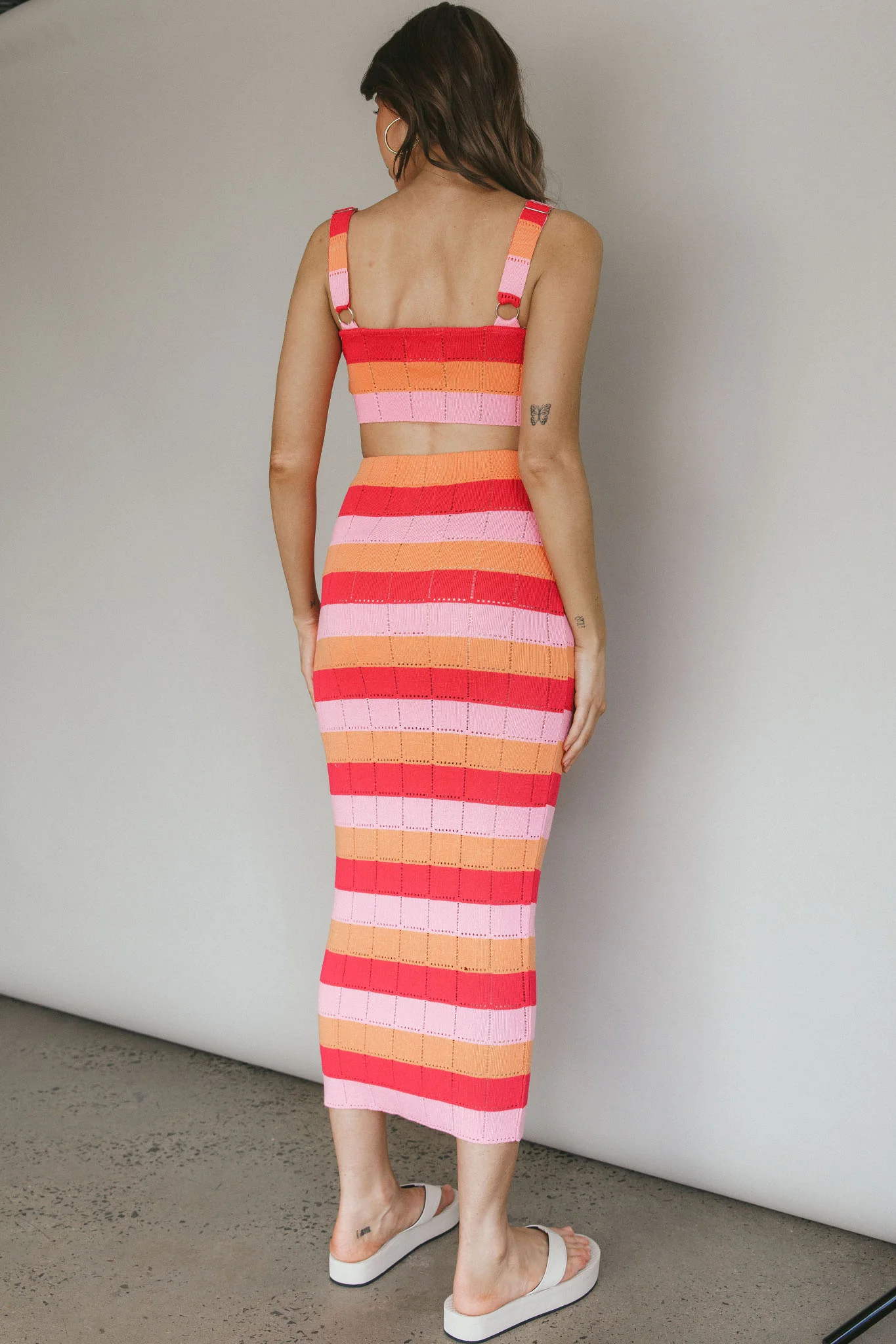 Chase The Sunrise Knit Crop Top Striped Pink - Image 2