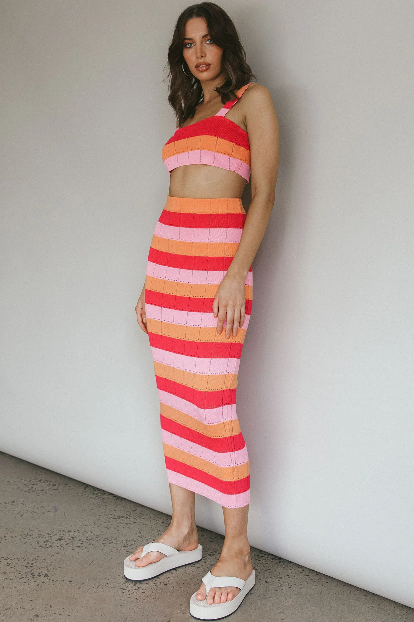 Chase The Sunrise Knit Crop Top Striped Pink - Image 6