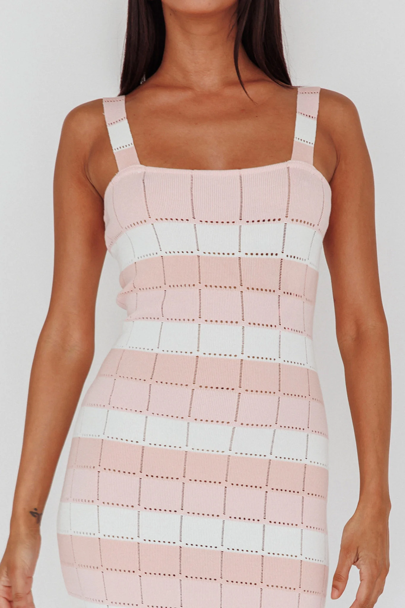 Chase The Sunrise Knit Midi Dress Striped Pink - Image 4