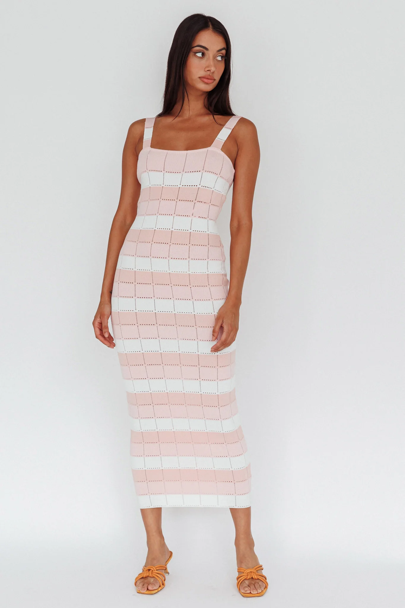 Chase The Sunrise Knit Midi Dress Striped Pink - Image 5