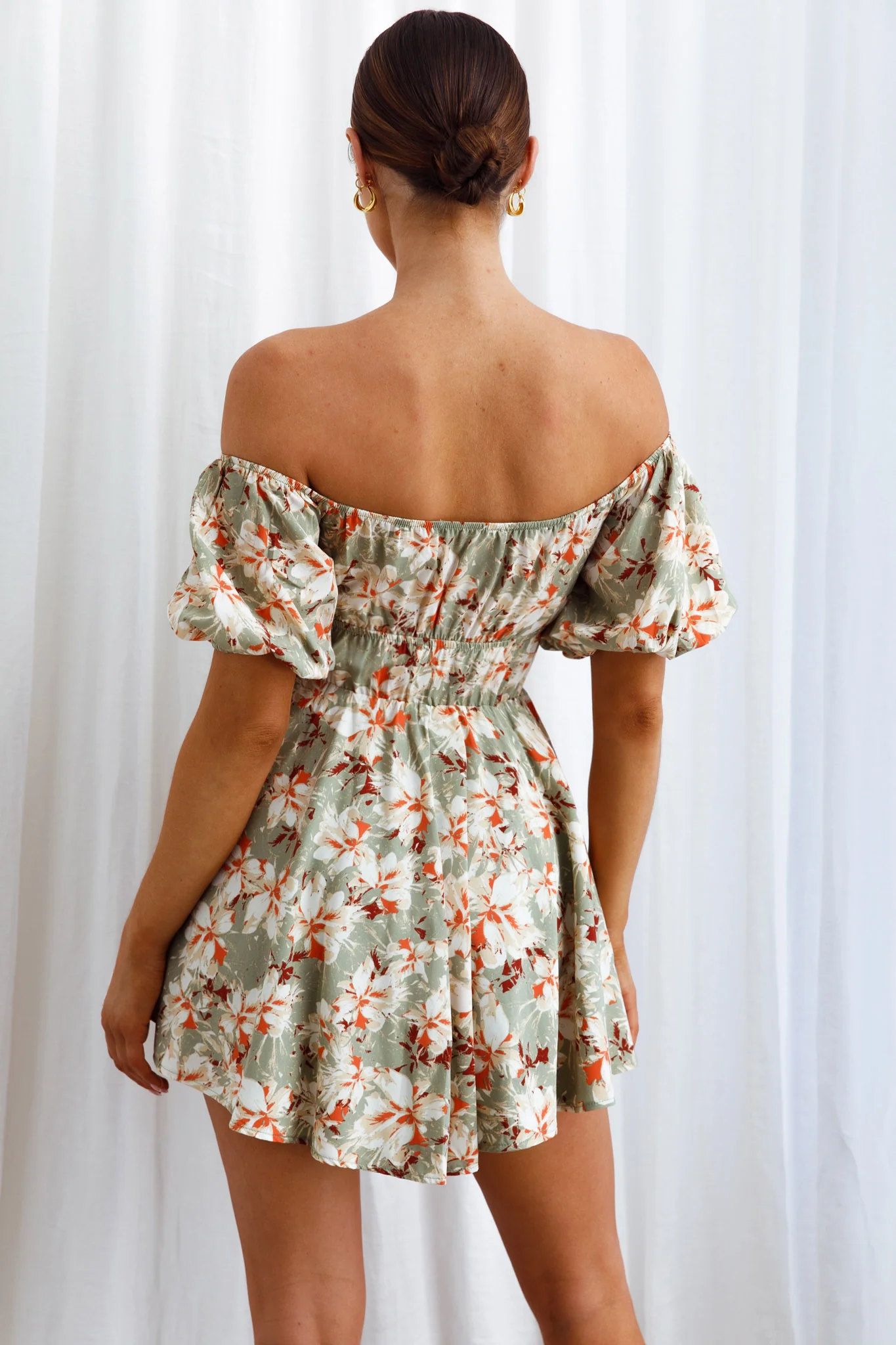 Chasing Sunsets Off-Shoulder Mini Dress Floral Green - Image 6