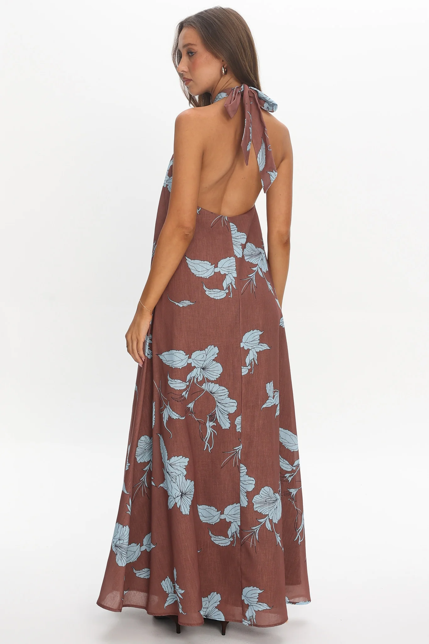 Cheer Backless Halter Maxi Dress Print Floral Chocolate - Image 3