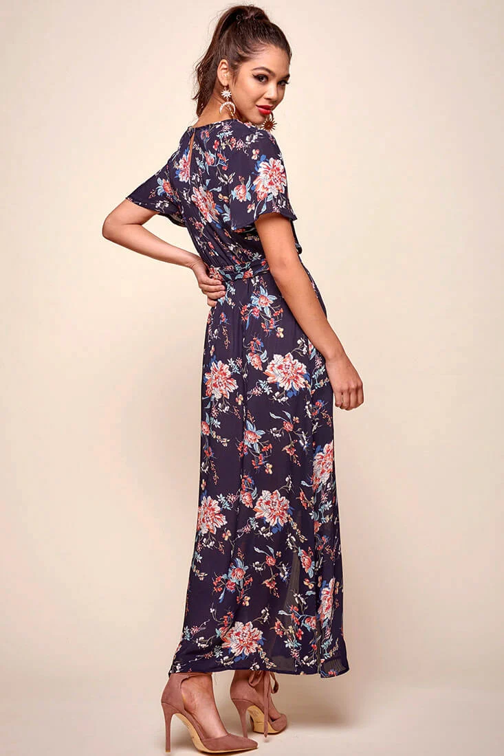 Cheri Floral Wrap Maxi Dress Navy - Image 3