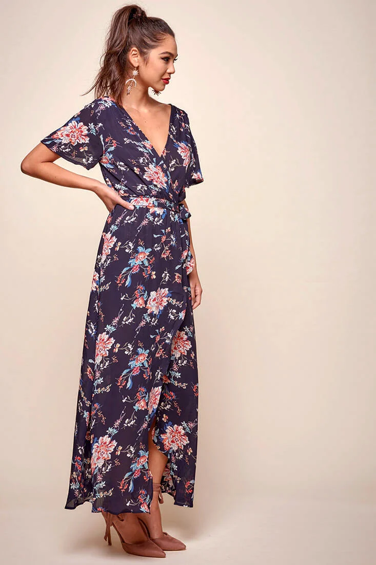 Cheri Floral Wrap Maxi Dress Navy - Image 4