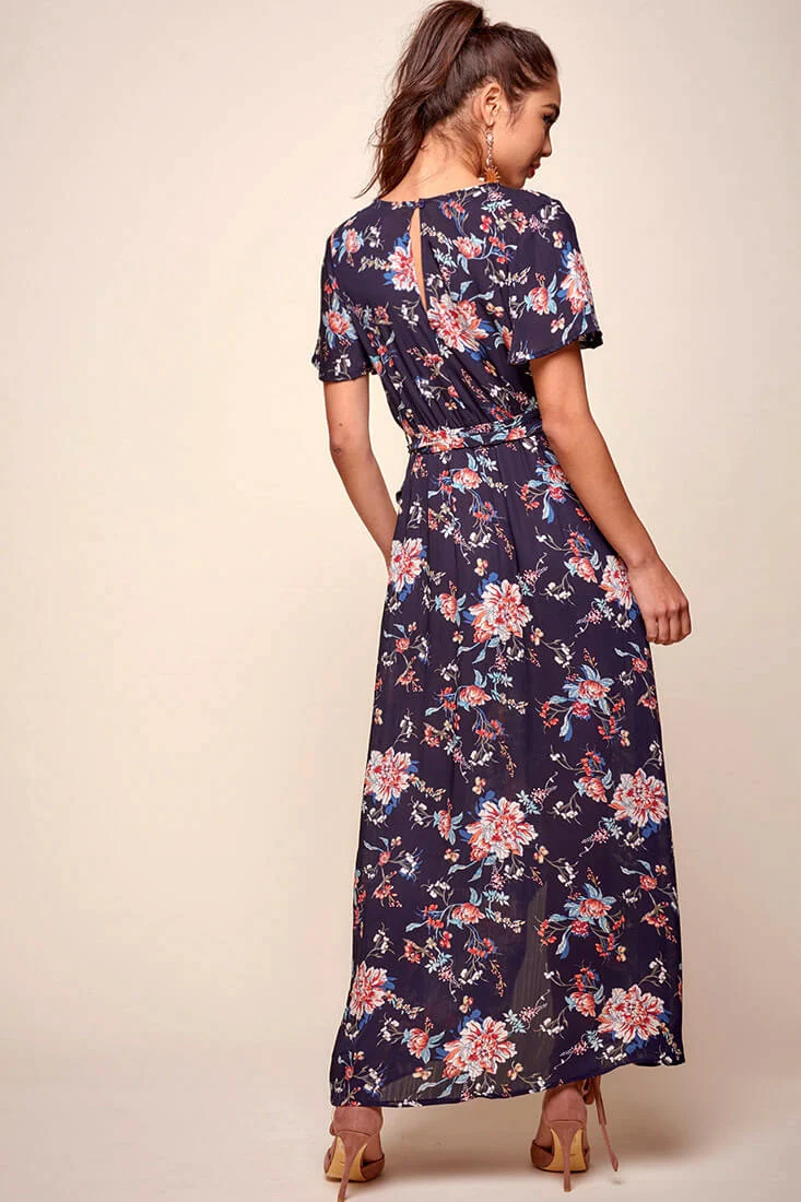 Cheri Floral Wrap Maxi Dress Navy - Image 5