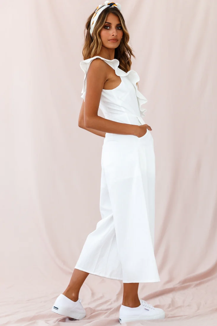 Cheryl Ruffle Strap Wide Leg Jumpsuit White - Image 3
