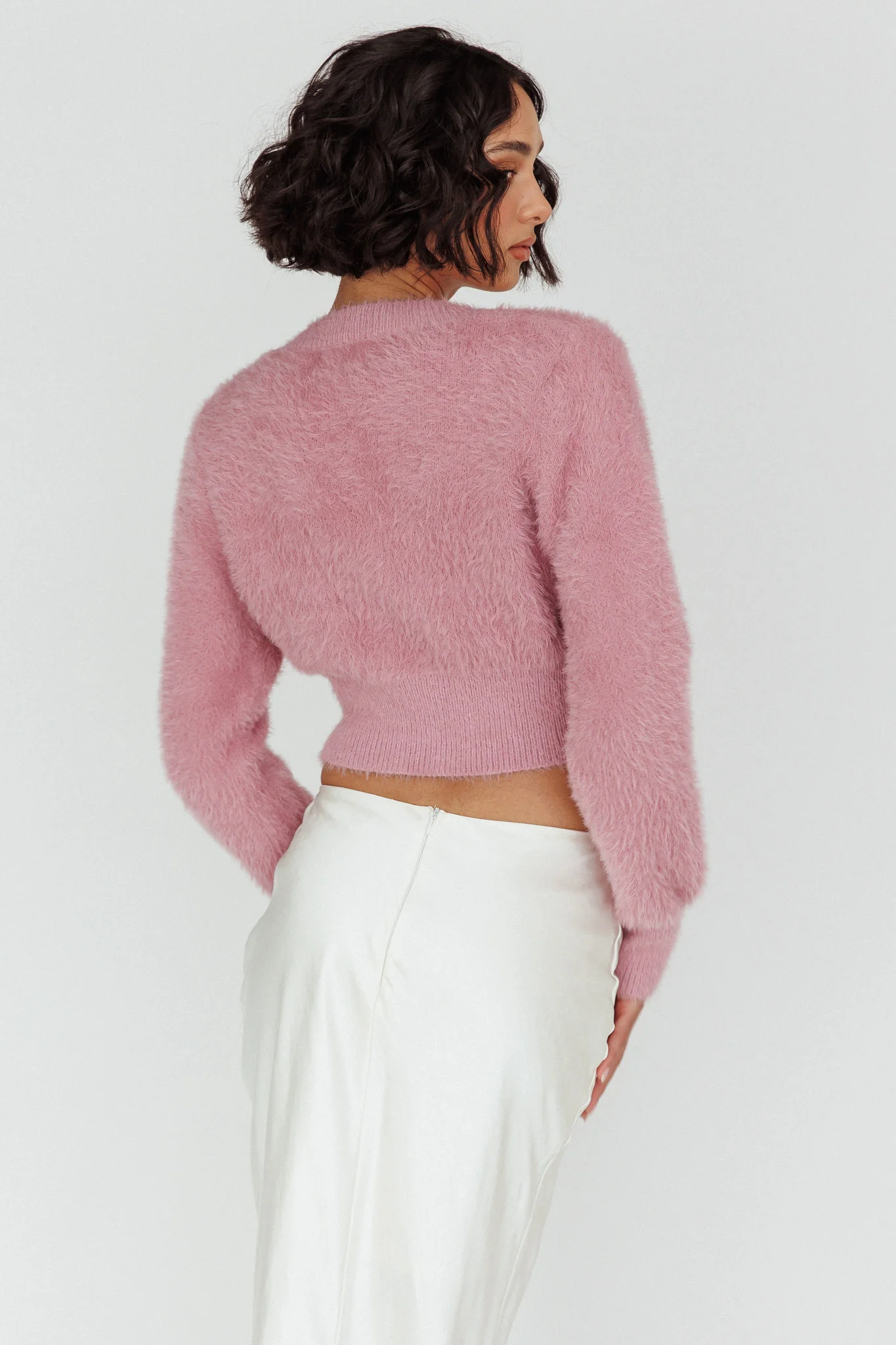 Chica Dulce Heart Button Knit Crop Top Blush - Image 3