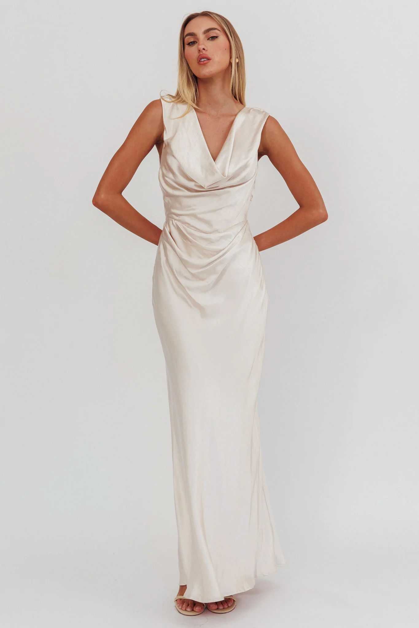 Chills Cowl Neck Satin Maxi Dress Champagne - Image 5