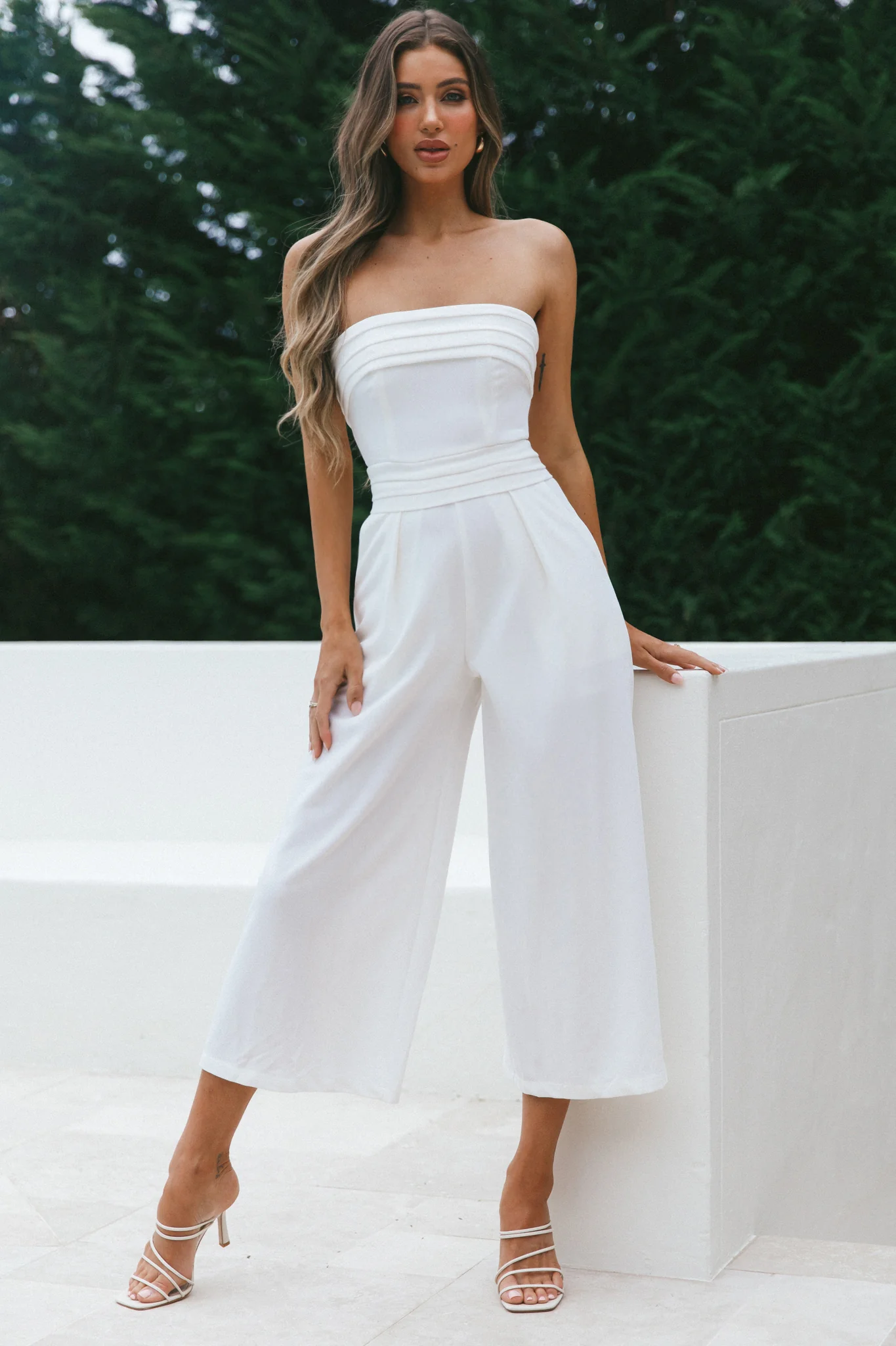 Chosen Strapless Wide Leg Jumpsuit White - Image 2