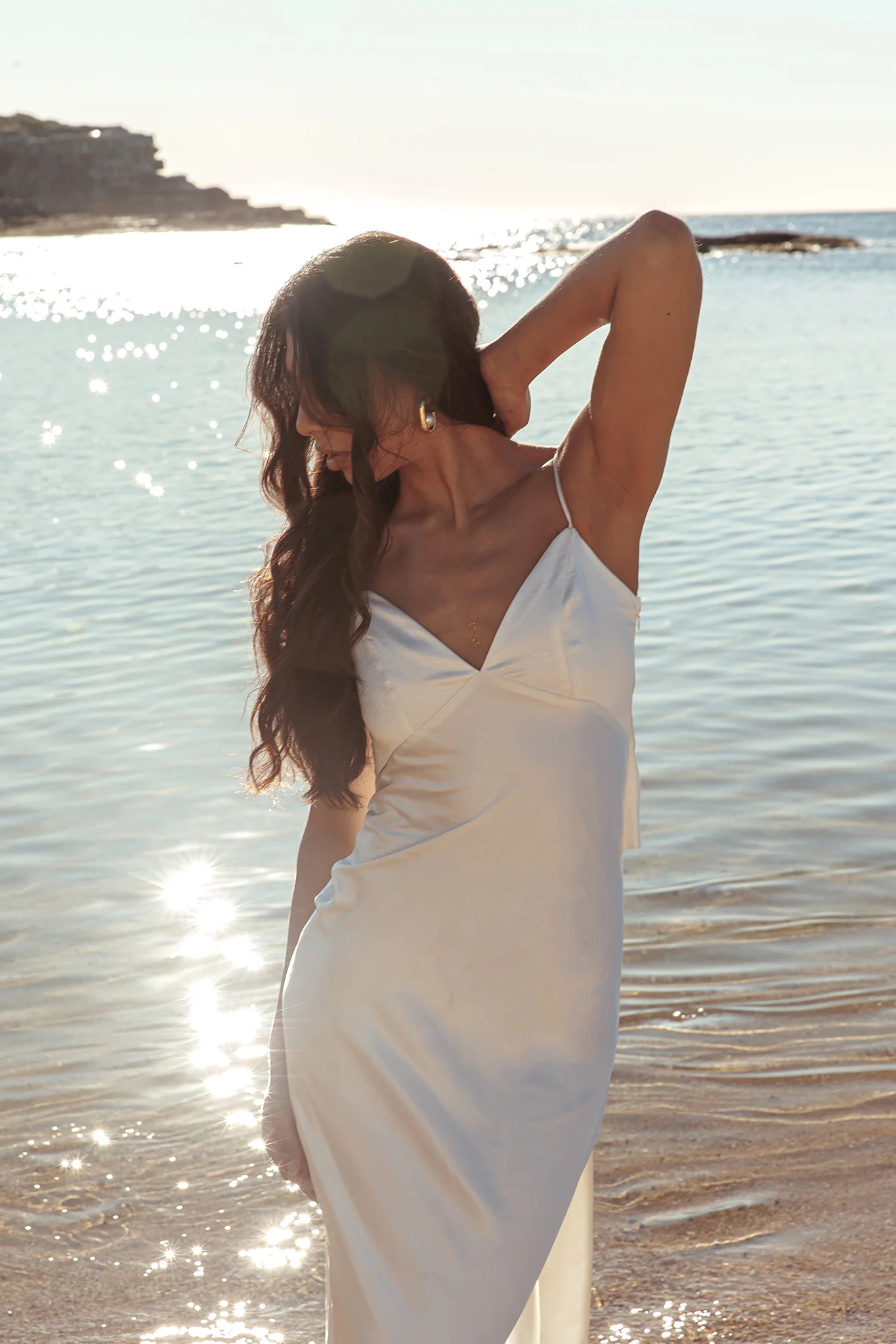 Ciao, Bella Tied Back Satin Maxi Dress Off White - Image 2
