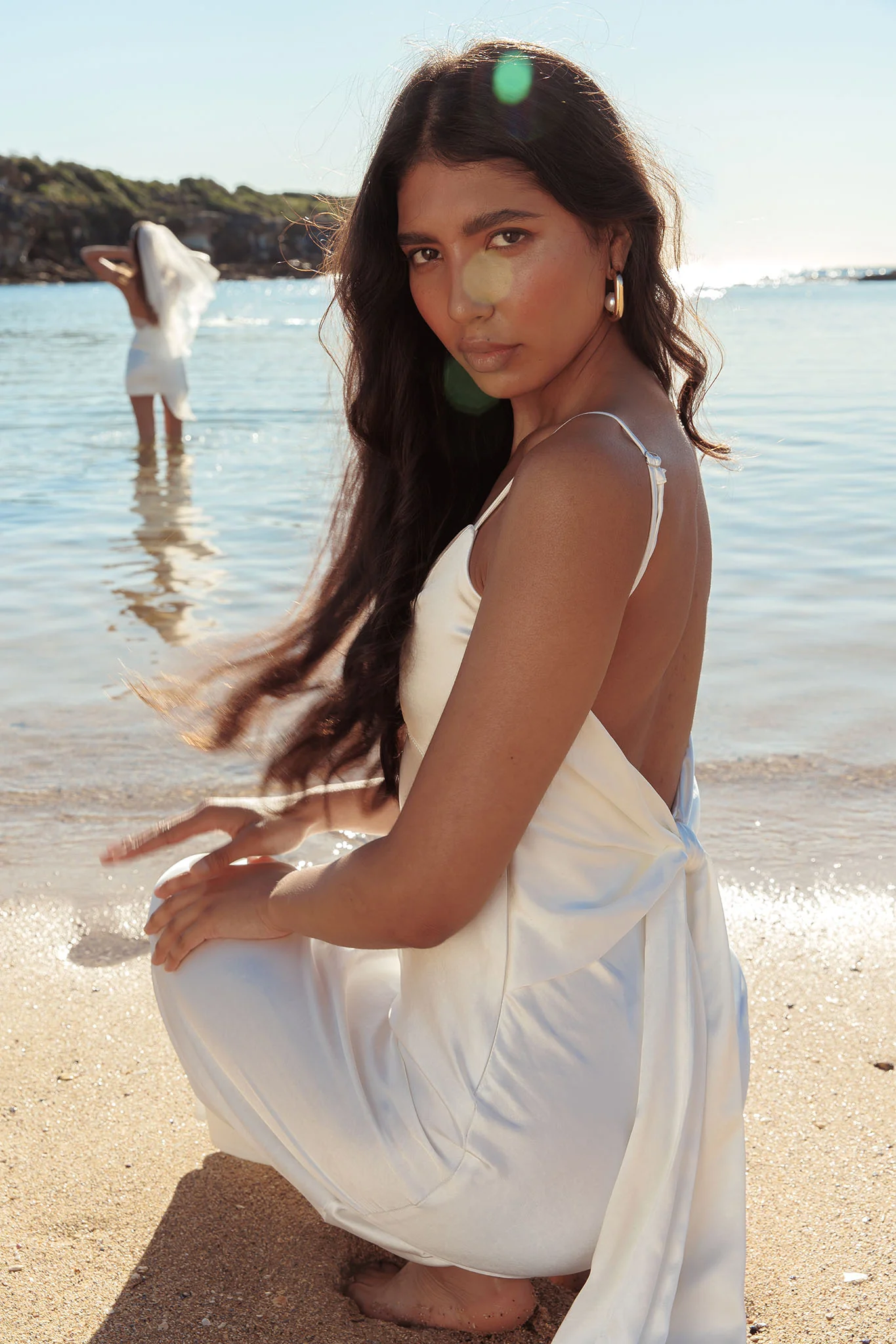 Ciao, Bella Tied Back Satin Maxi Dress Off White - Image 4